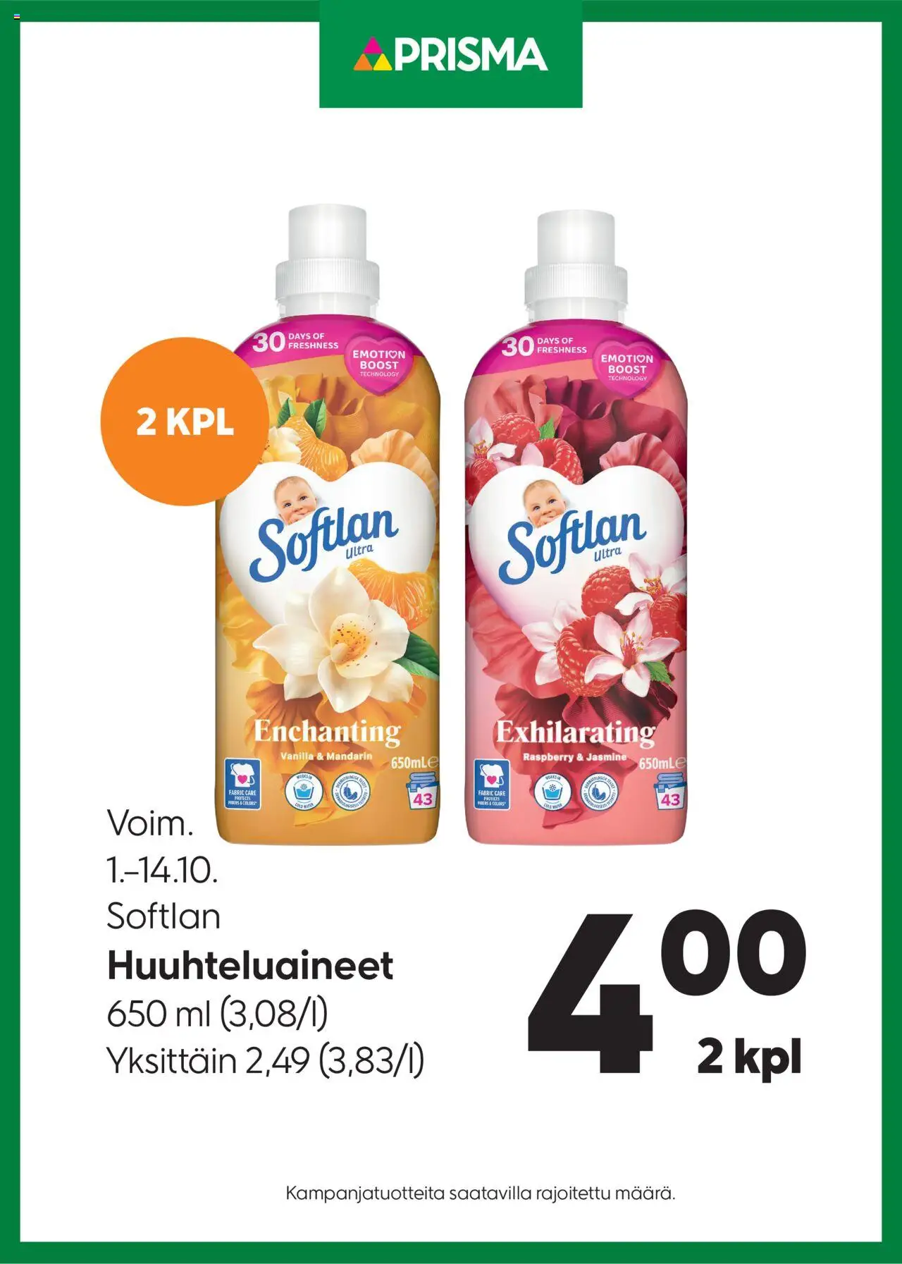 Prisma-kaupan Tarjoukset Softlan Huuhteluaineet voimassa 01/10/2025 - Sivulla 1