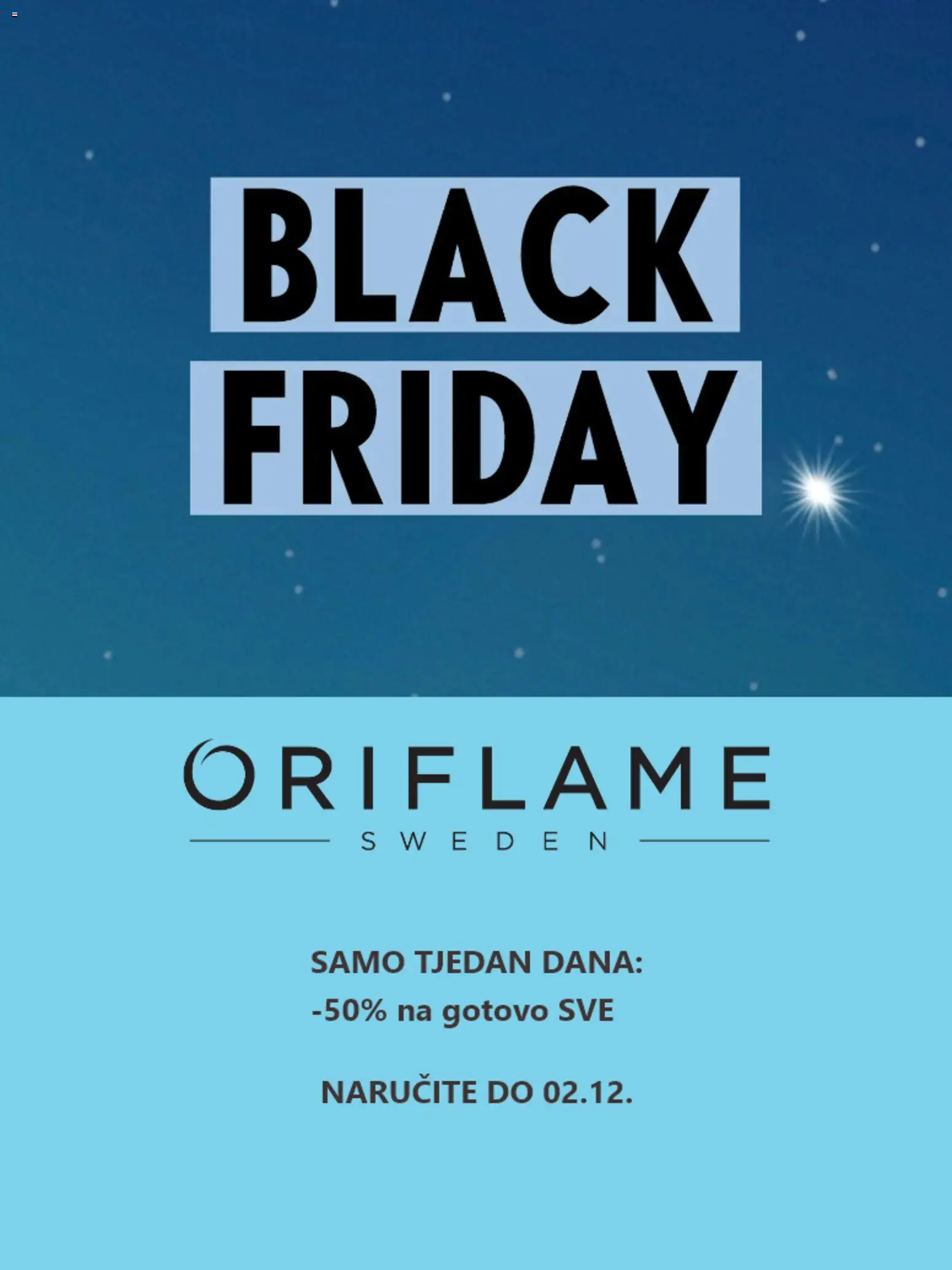 Pregled letka Black Friday trgovine Oriflame vrijedi od 27.11.2025