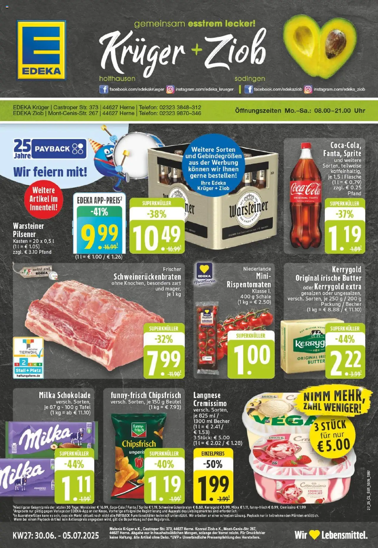 EDEKA Prospekt ab 29.06.2025 - Prospekt Herne-Sodingen Online - Chips, Uhr, Telefon, Butter, Schokolade, Milka, Fanta, Schweinerucken