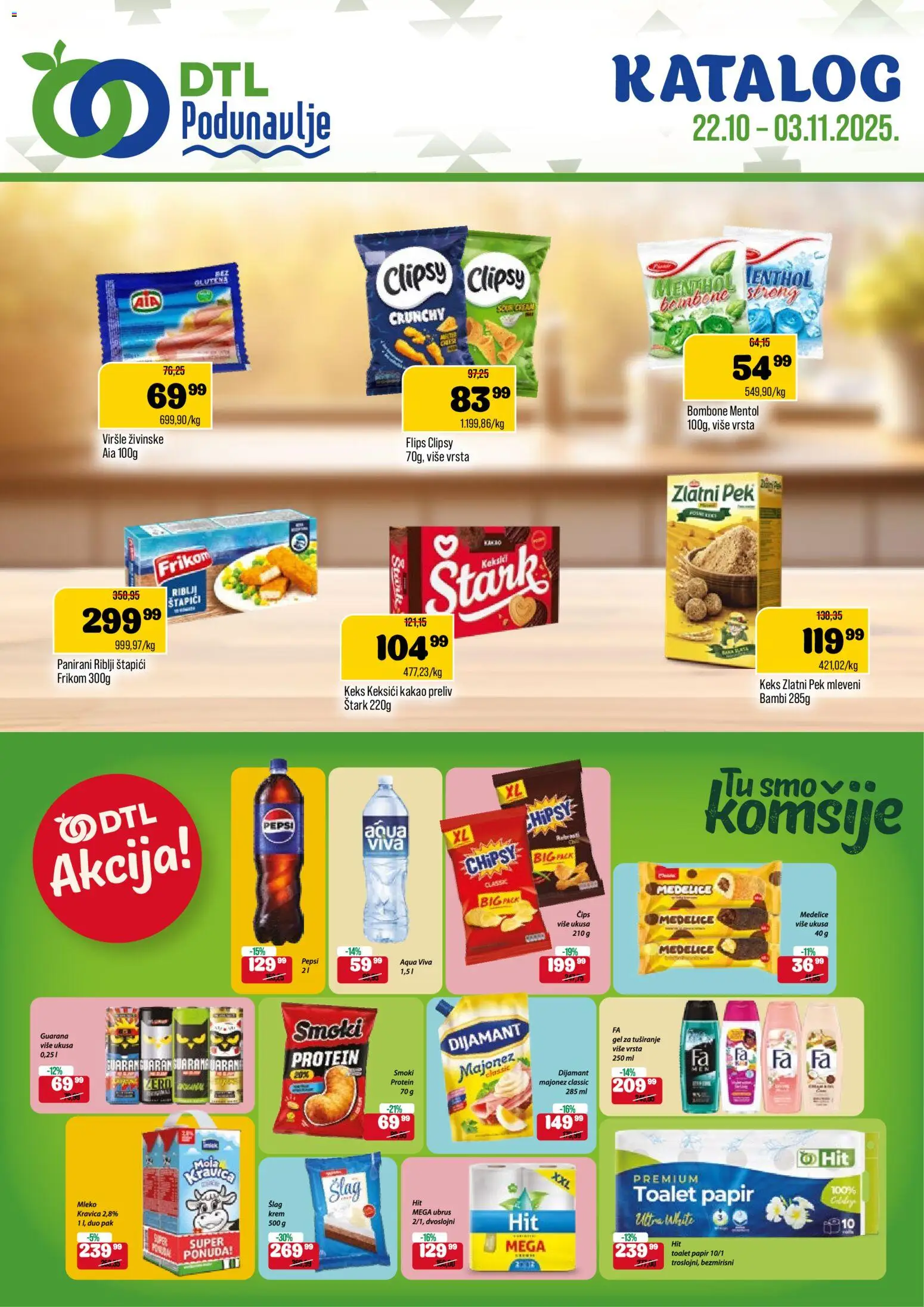Podunavlje katalog važi od 22.10.2025 - stranica 1 - Protein, Smoki, Keks, Pepsi, Bombone, Mleko, Krem, Gel za tuširanje