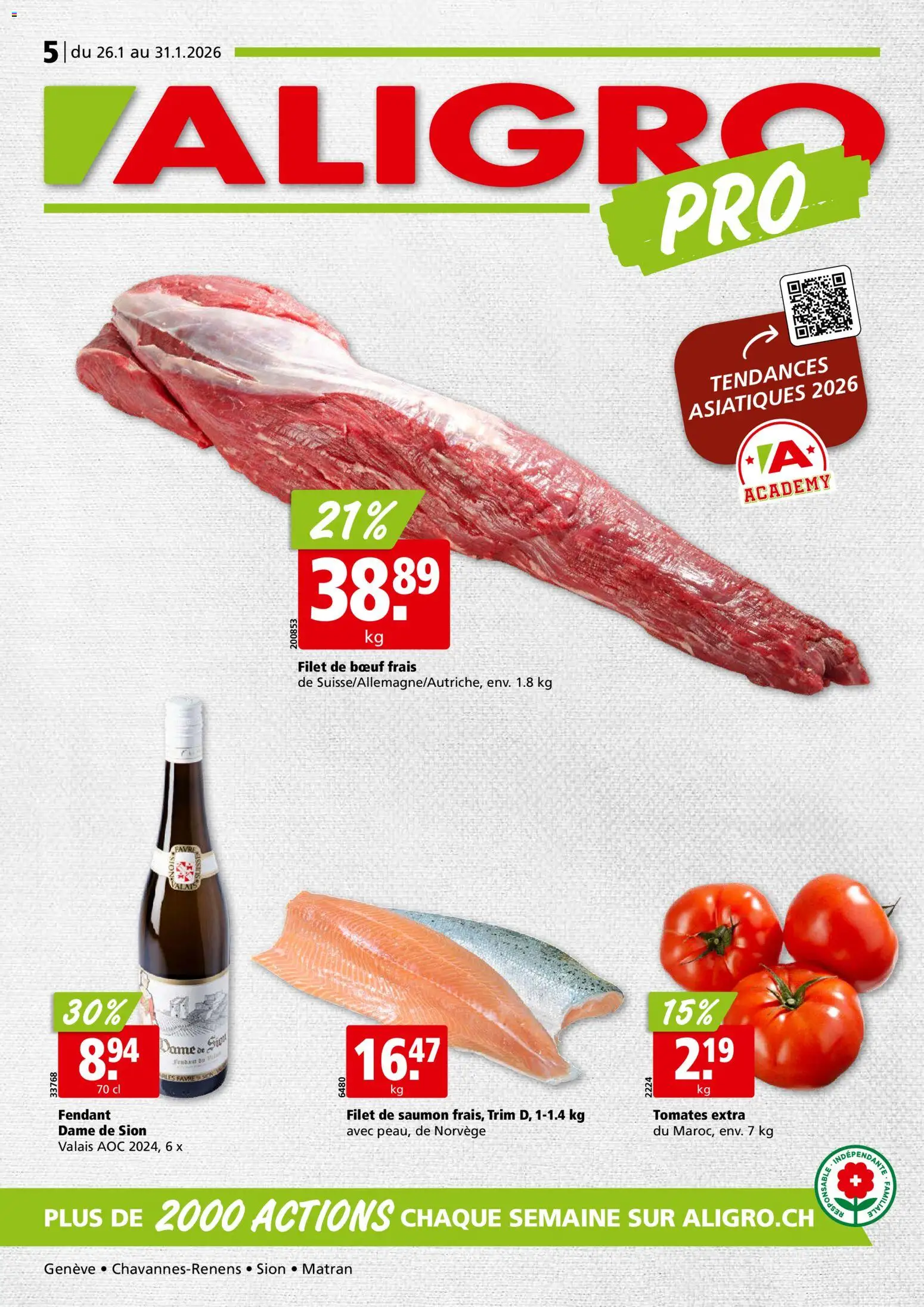 Vorschau des Merkblatts Aktionen Chavannes, Matran, Genève, Sion vom Shop Aligro gültig von 26.01.2026 bis 31.01.2026