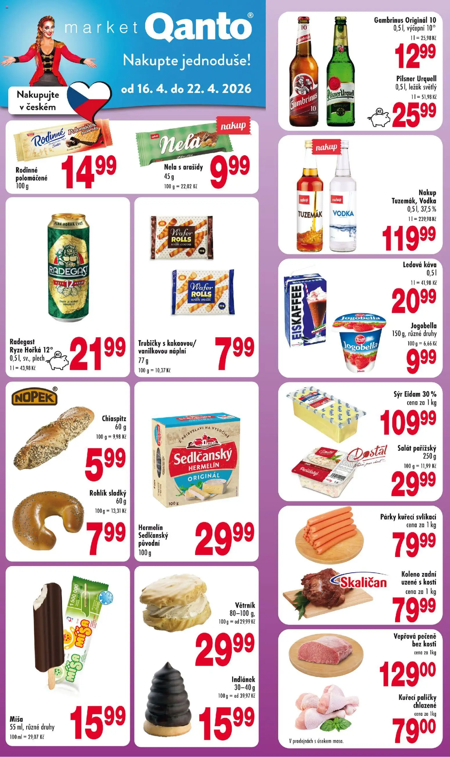 Náhled nabídky: Astur & Qanto Astur & Qanto leták platný od 16.04.2026 - Rohlík, Vepřová pečeně, Vodka, Hermelín, Pilsner, Plech, Eidam, Eiskaffee