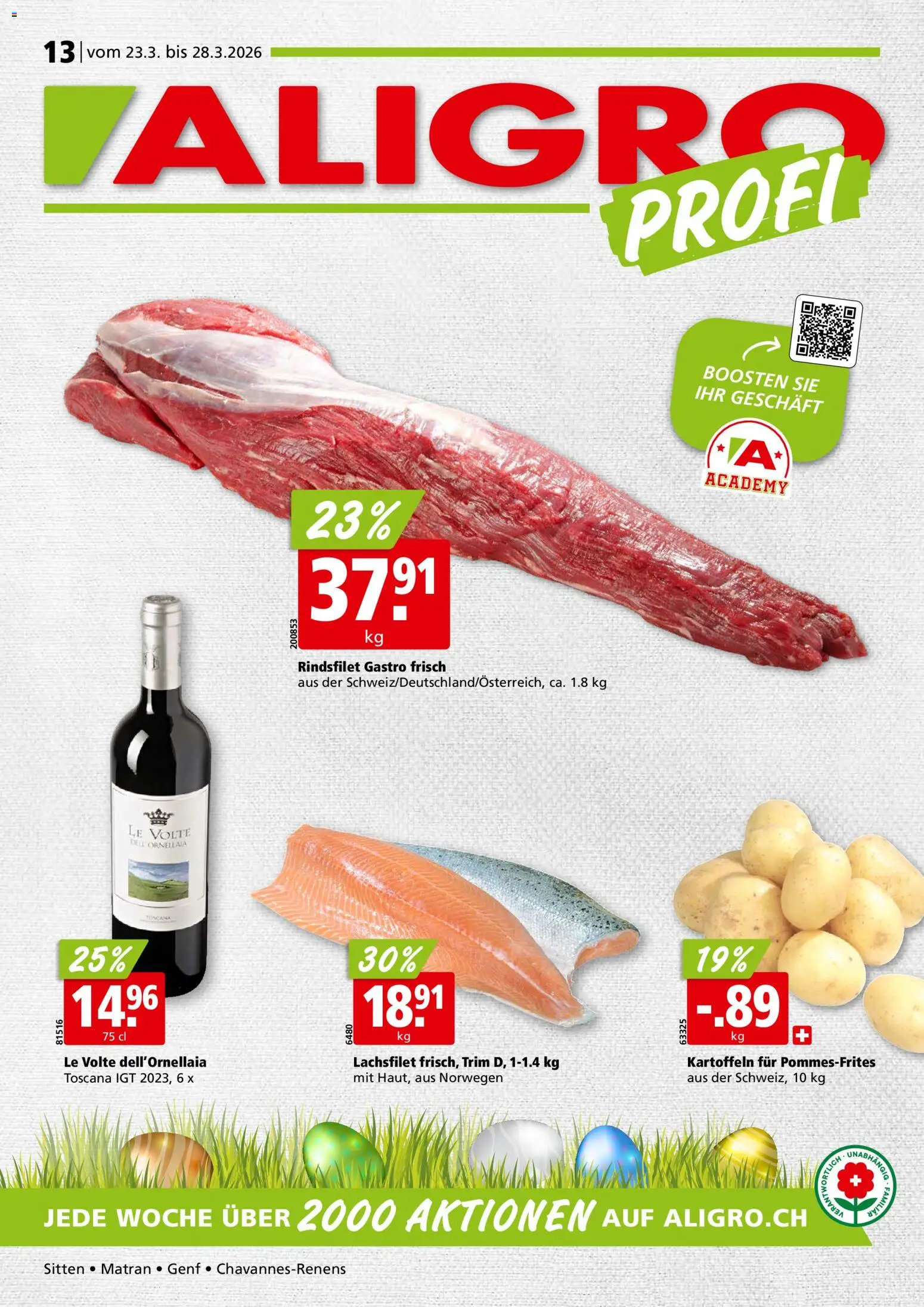 Vorschau des Merkblatts Aligro aktionen Chavannes, Matran, Genf, Sitten vom Shop Aligro gültig von 23.03.2026 bis 28.03.2026