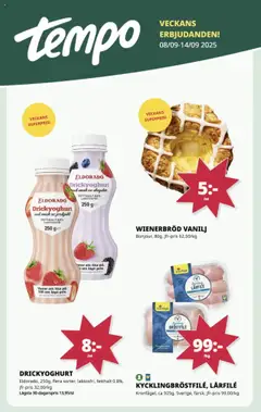 Förhandsgranska reklamblad Aktuella reklamblad Tempo från butik Tempo gäller från 08/09/2025