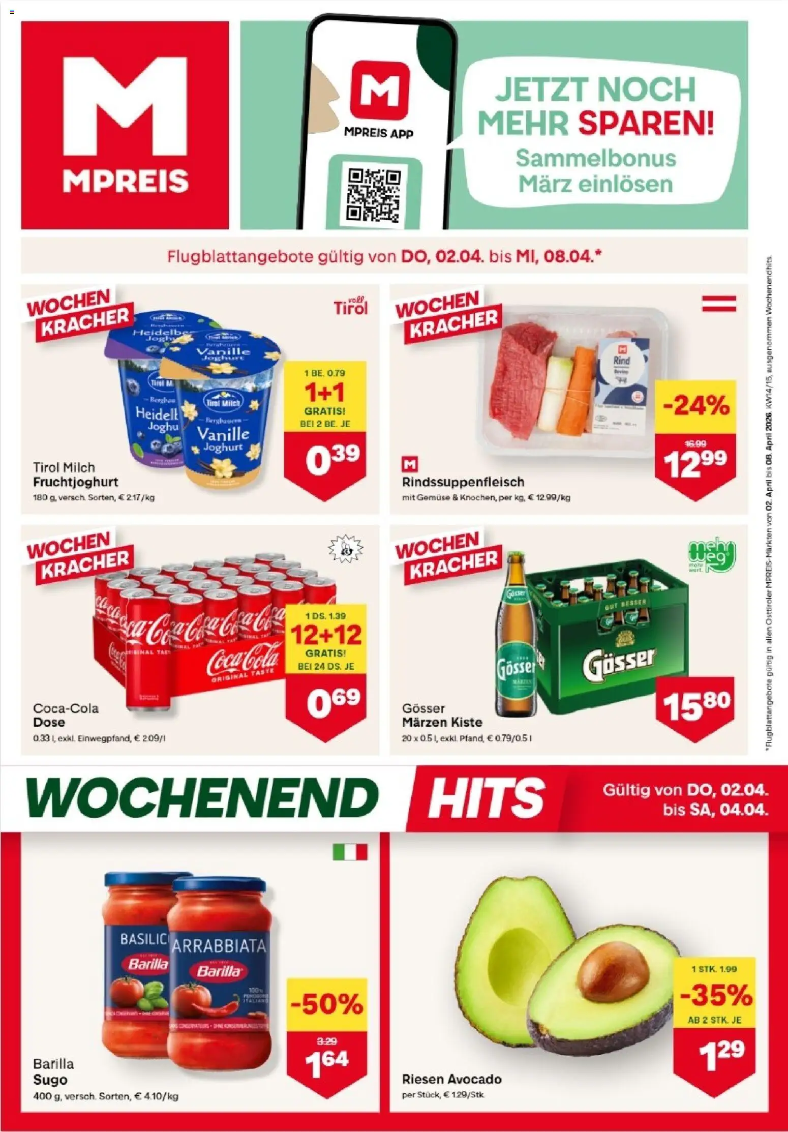 Vorschau der Angebote: MPREIS MPREIS Anras gültig ab 02.04.2026 - Avocado, Gemüse, Milch, Joghurt, Barilla, Vanille