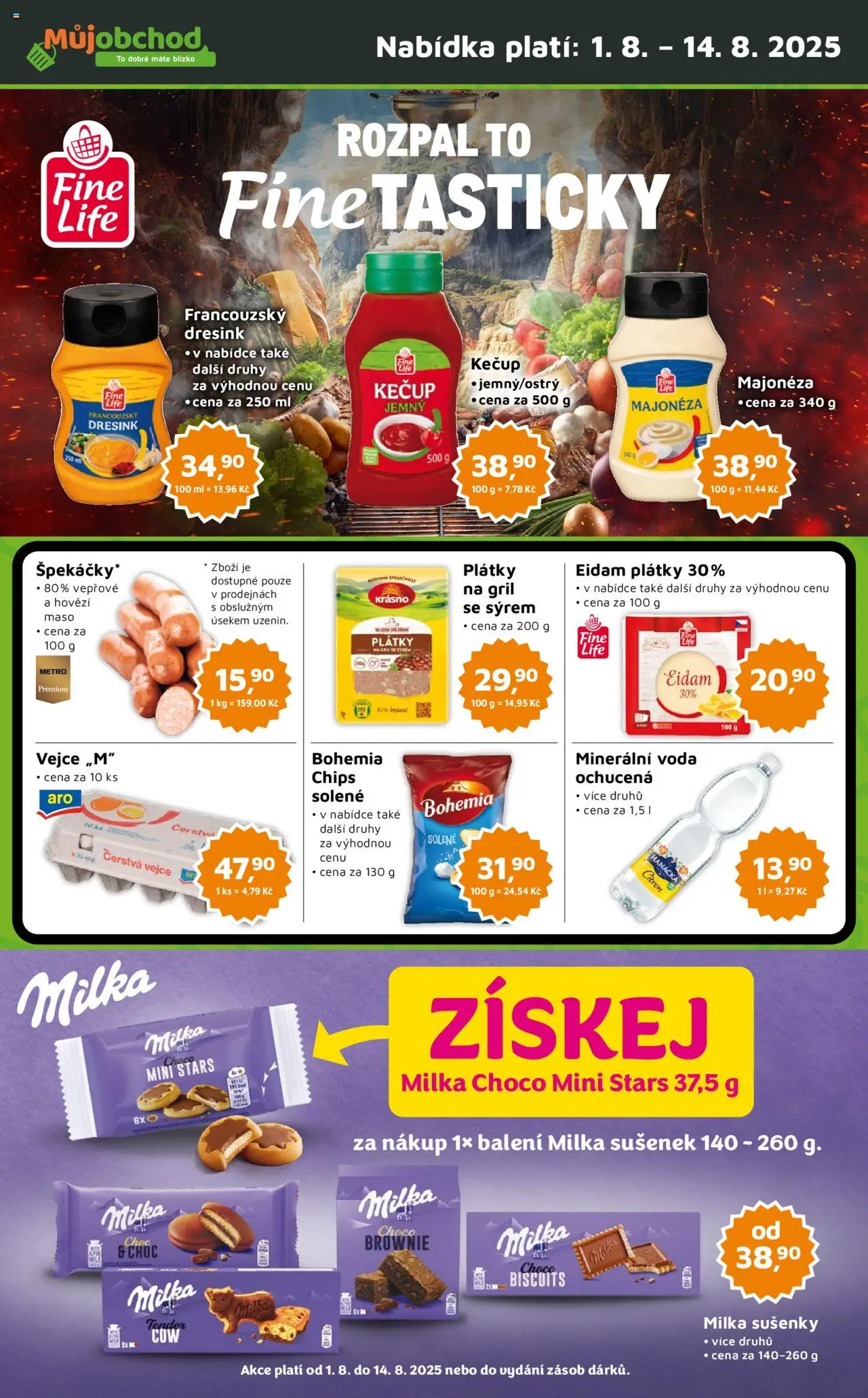  Můj obchod Leták - Brand (01.08.2025 - 14.08.2025) - Voda, Vejce, Maso, Brownie, Gril, Milka, Citron, Minerální voda