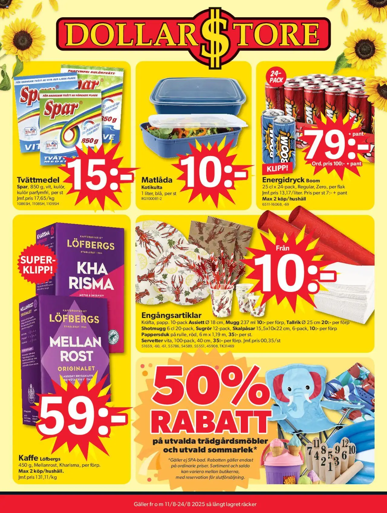 Aktuella reklamblad Dollar Store är giltig 11/08 2025 > Veckans Erbjudanden gäller från 11/08/2025 till 24/08/2025 sidnummer 1