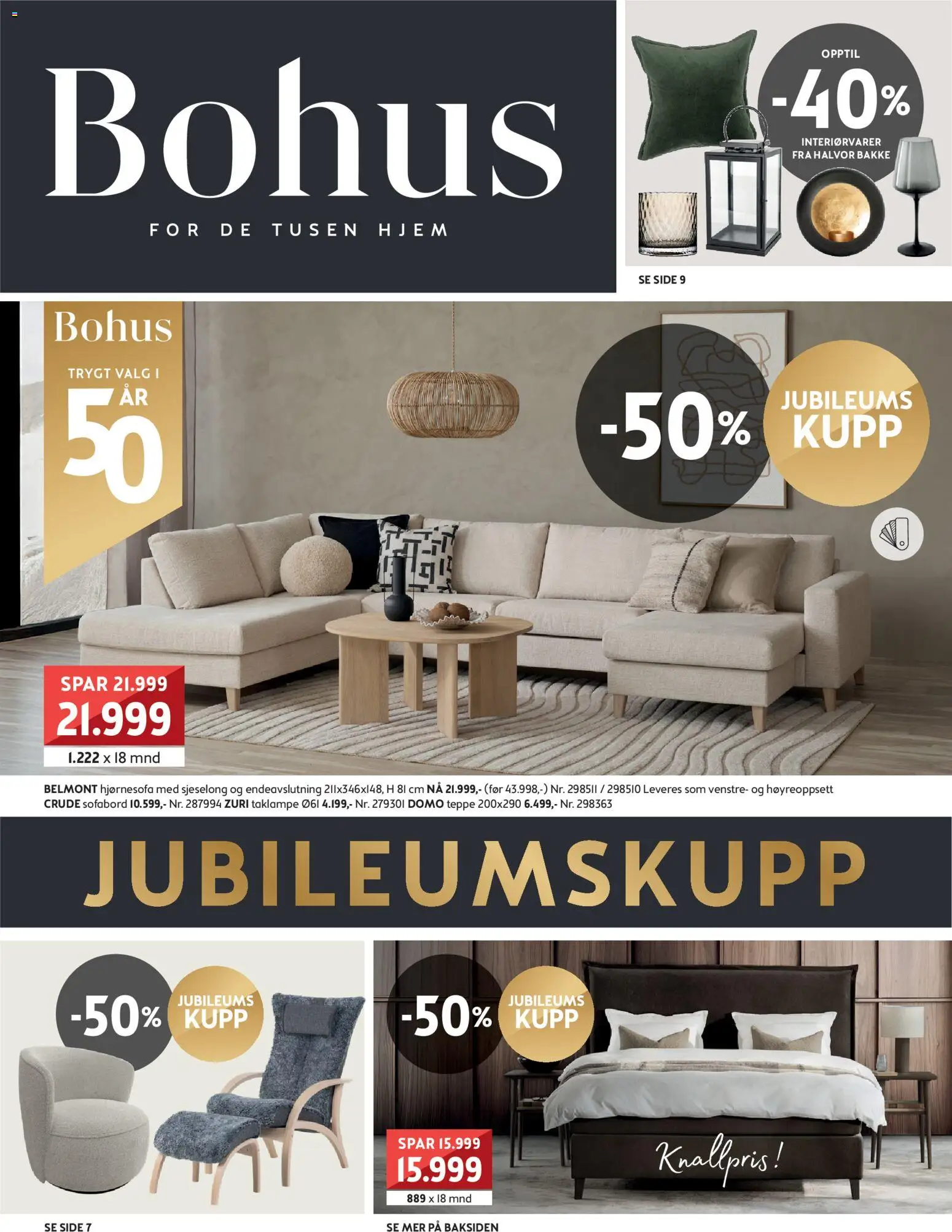 Forhåndsvis Kundeavis fra butikk Bohus gyldig fra 09/02/2026 - Taklampe, Hjørnesofa, Teppe, Sjeselong