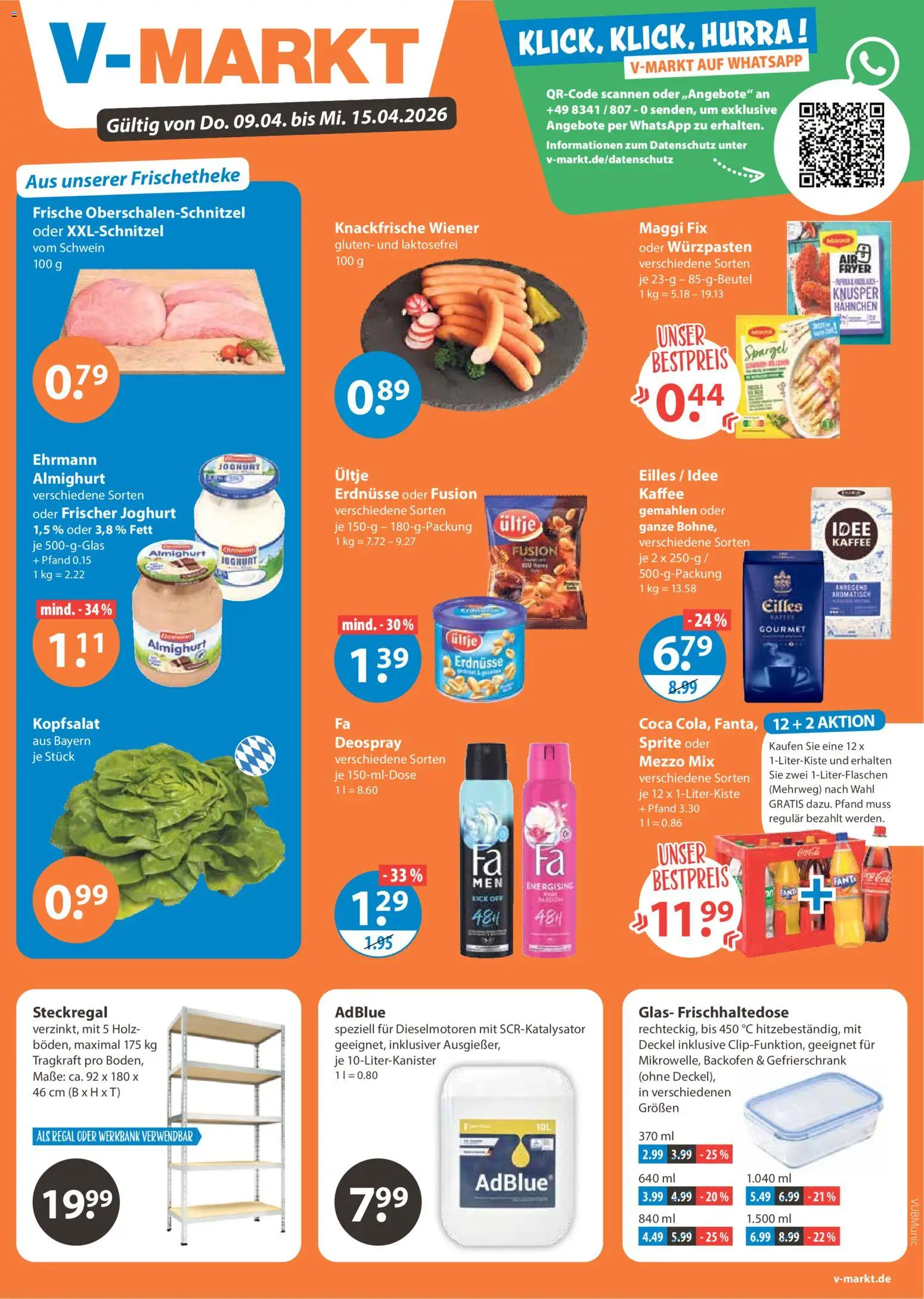 Vorschau von dem Prospekt des Geschäftes V-Markt, gültig ab dem 09.04.2026 - Kaffee, Gefrierschrank, Joghurt, Maggi, Regal, Spargel, Sprite, Maggi fix