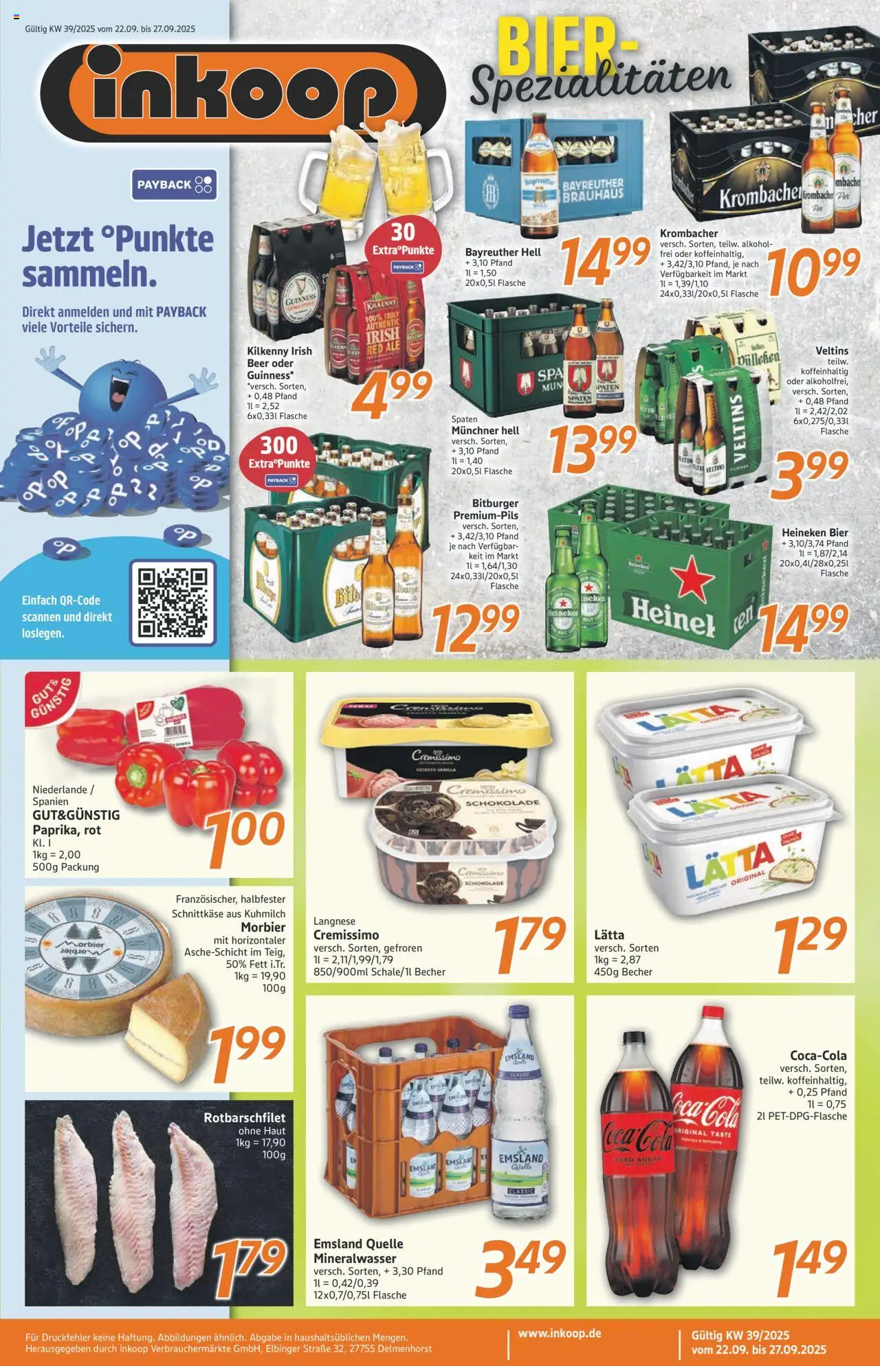 Inkoop Prospekt (vom 22.09.2025 - 27.09.2025) - Schokolade, Bier, Coca cola, Mineralwasser, Krombacher, Heineken, Langnese, Spezialitäten