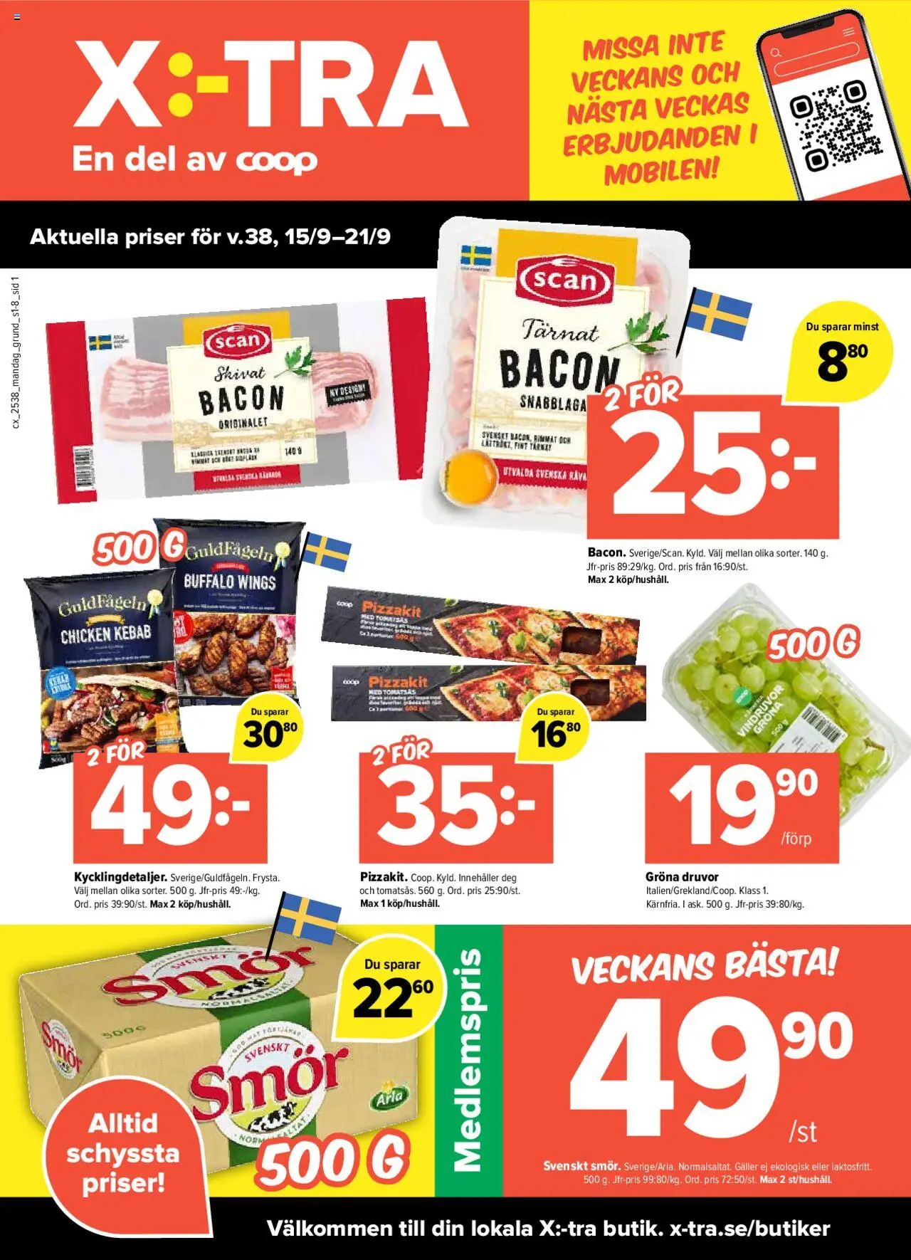 Aktuella reklamblad Coop X:-TRA är giltig 15/09 2025 > Veckans Erbjudanden gäller från 15/09/2025 till 21/09/2025 sidnummer 1