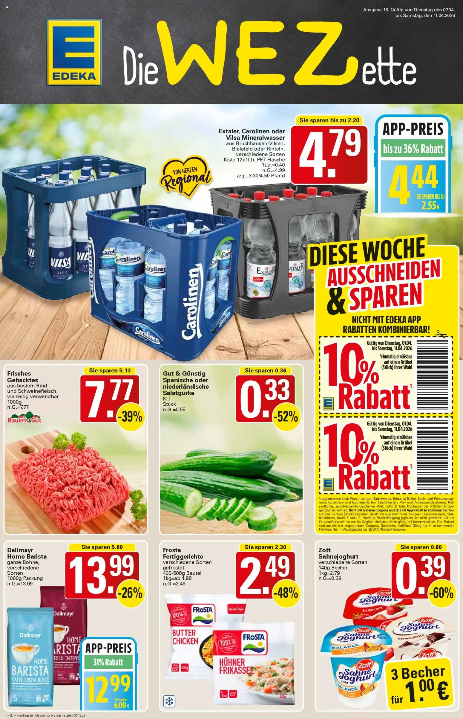 Vorschau von dem Prospekt des Geschäftes WEZ, gültig ab dem 07.04.2026 - Butter, Joghurt, Mineralwasser, Dallmayr, Frosta, Sahne, Fertiggerichte