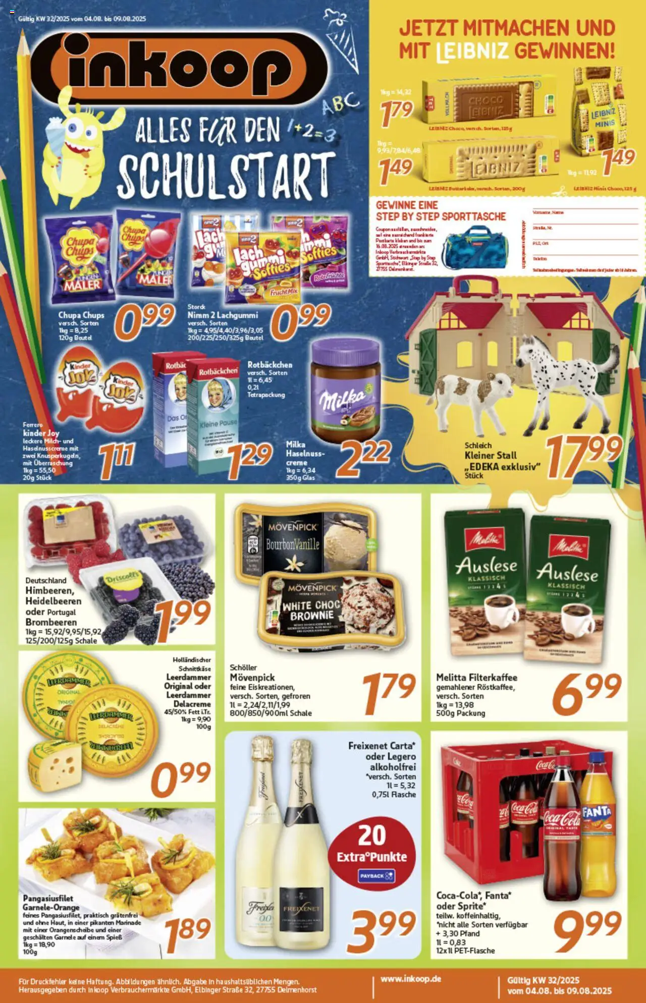 Inkoop Prospekt (vom 04.08.2025 - 09.08.2025) - Cola, SUP, Heidelbeeren, Milka, Melitta, Creme, Freixenet, Leerdammer
