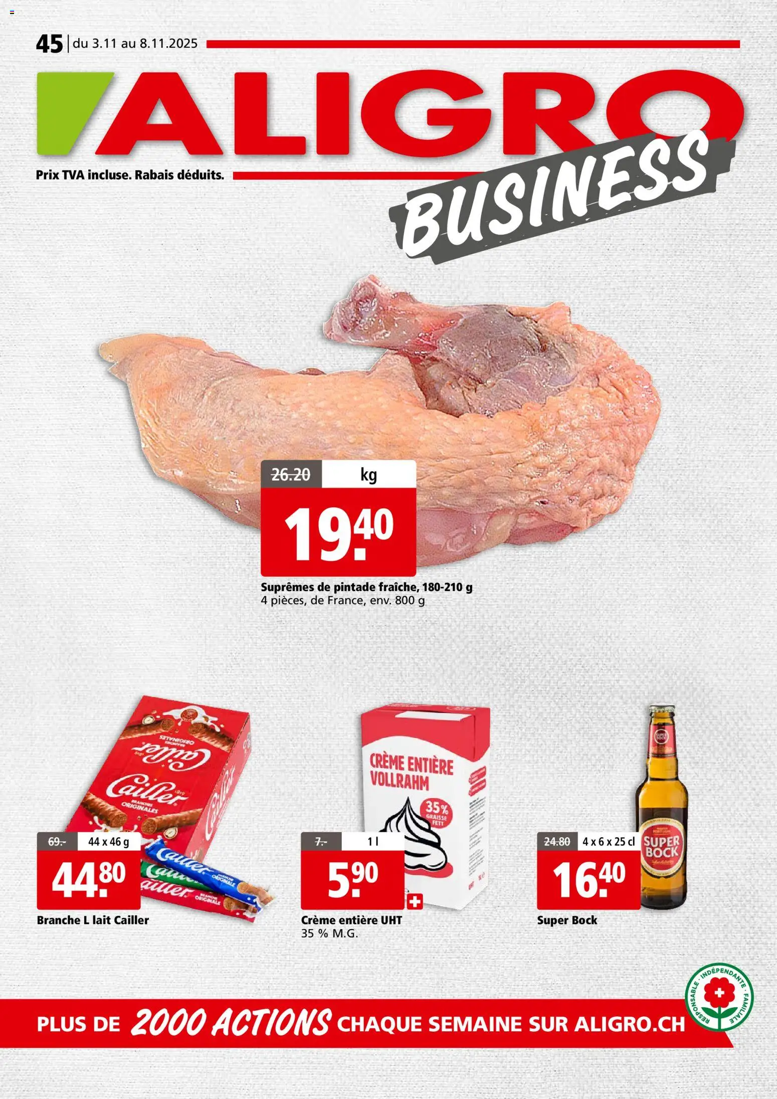 Vorschau des Merkblatts Aktionen Business Chavannes, Matran, Genève, Sion vom Shop Aligro gültig von 03.11.2025 bis 08.11.2025 - Creme