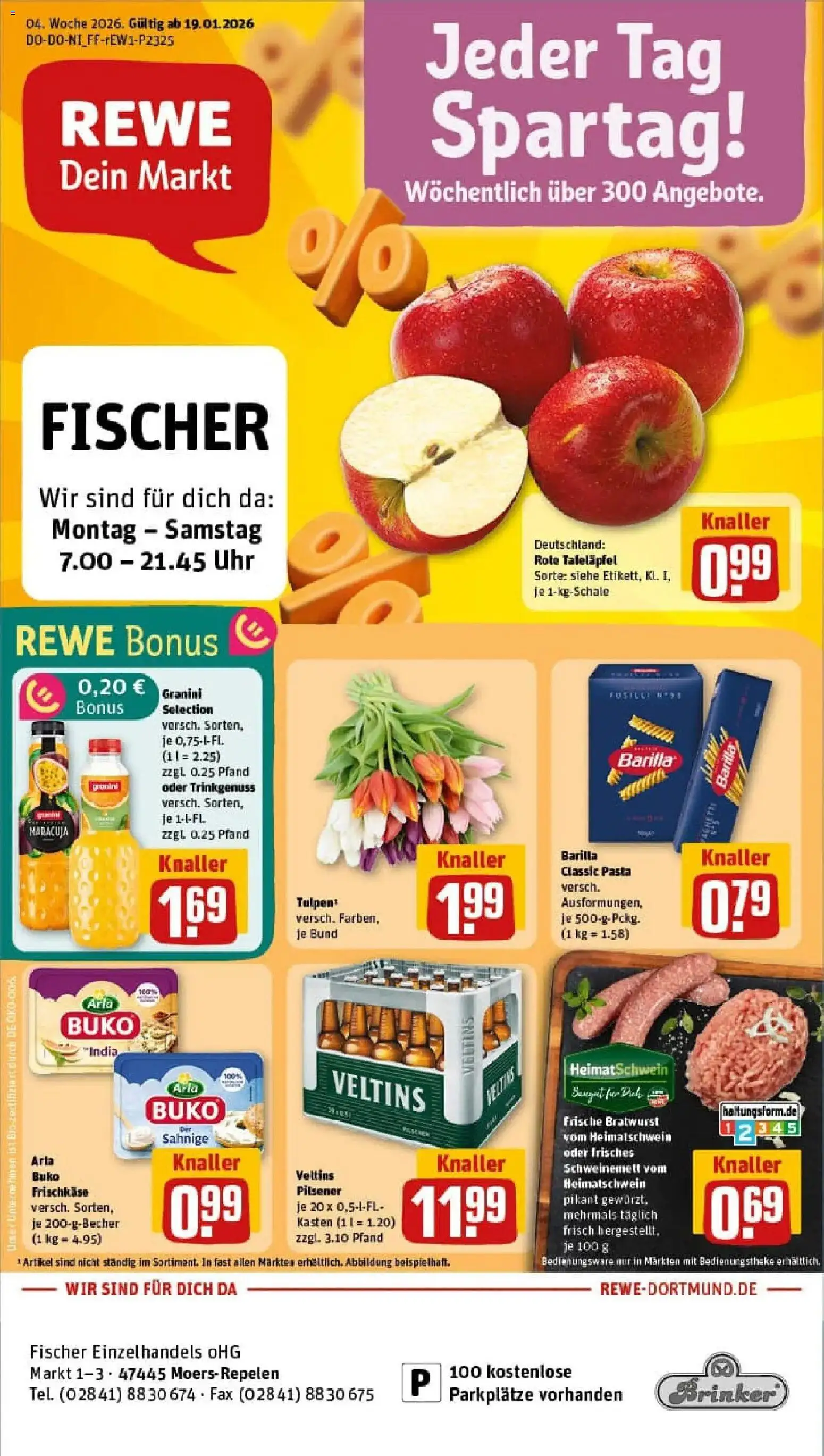 Vorschau von dem Prospekt des Geschäftes Rewe, gültig ab dem 18.01.2026 - Uhr, Pasta, Bratwurst, Veltins, Barilla, Granini, Arla buko, Frischkase
