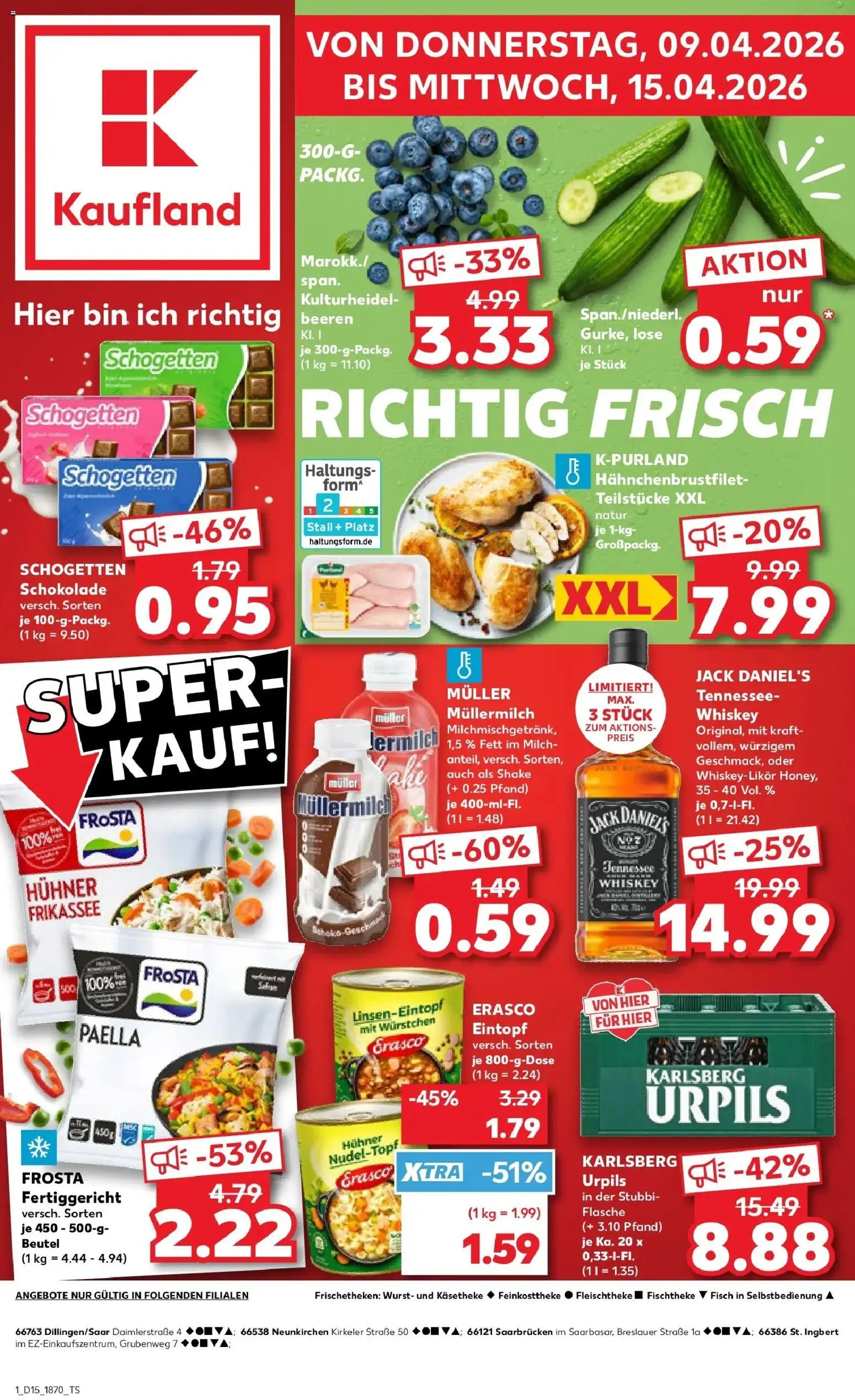 Vorschau von dem Prospekt des Geschäftes Kaufland, gültig ab dem 08.04.2026 - Fisch, Wurst, Milch, Whiskey, Müllermilch, Jack Daniel's, Erasco, Muller mullermilch
