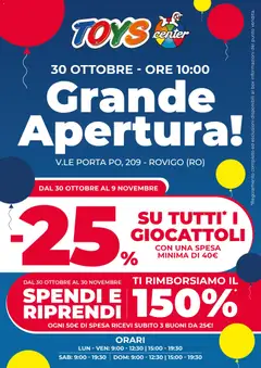 Anteprima dell'opuscolo Volantino Nuova Apertura Rovigo dal negozio Toys Center valido da 30/10/2025