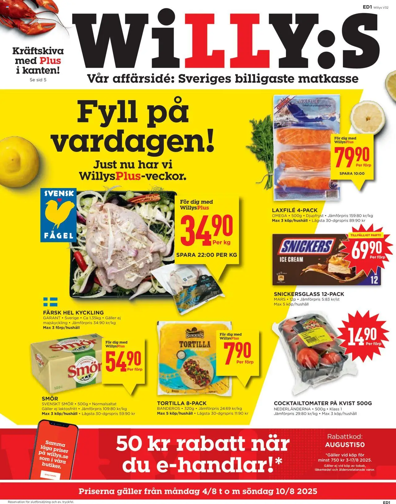 Aktuella reklamblad Willys är giltig 04/08 2025 > Veckans Erbjudanden gäller från 04/08/2025 till 10/08/2025 sidnummer 1