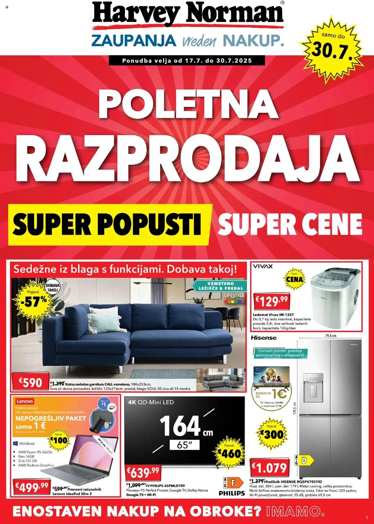 Harvey Norman Katalog od 17.07.2025 - aktualna ponudba - stran 1 - Prenosni racunalnik, Racunalnik, Tv, Disk, Hladilnik, Ležišče, Sedezna garnitura, Led tv