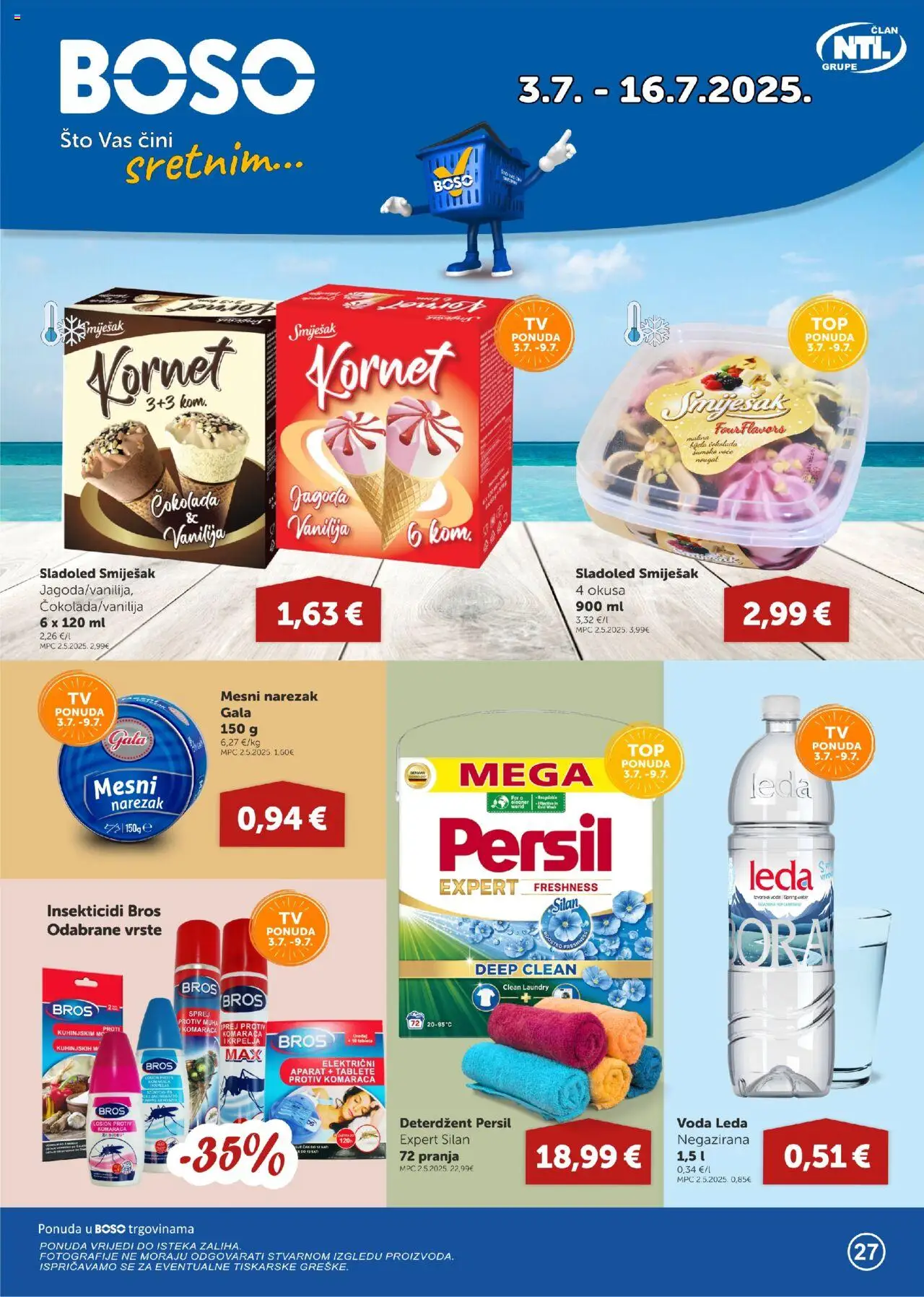 Boso aktualni Katalog vrijedi od 03.07.2025 - tjedna akcija broj stranice 1 - Čokolada, Narezak, Deterdžent, Sladoled, Voda, Tablete protiv komaraca, Kornet, Persil