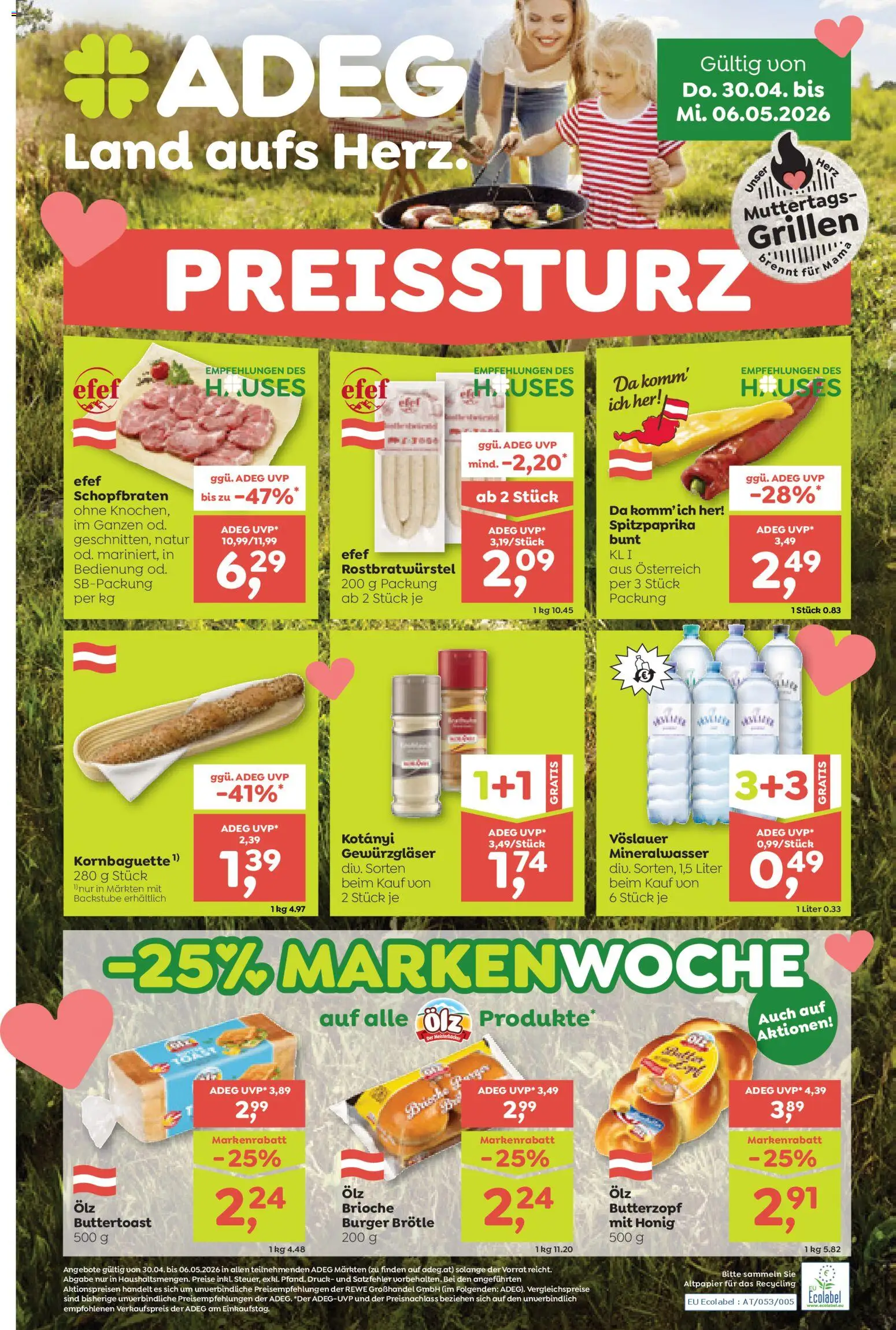 Vorschau der Angebote: ADEG ADEG Flugblatt gültig ab 30.04.2026 - Burger, Mineralwasser, Brioche