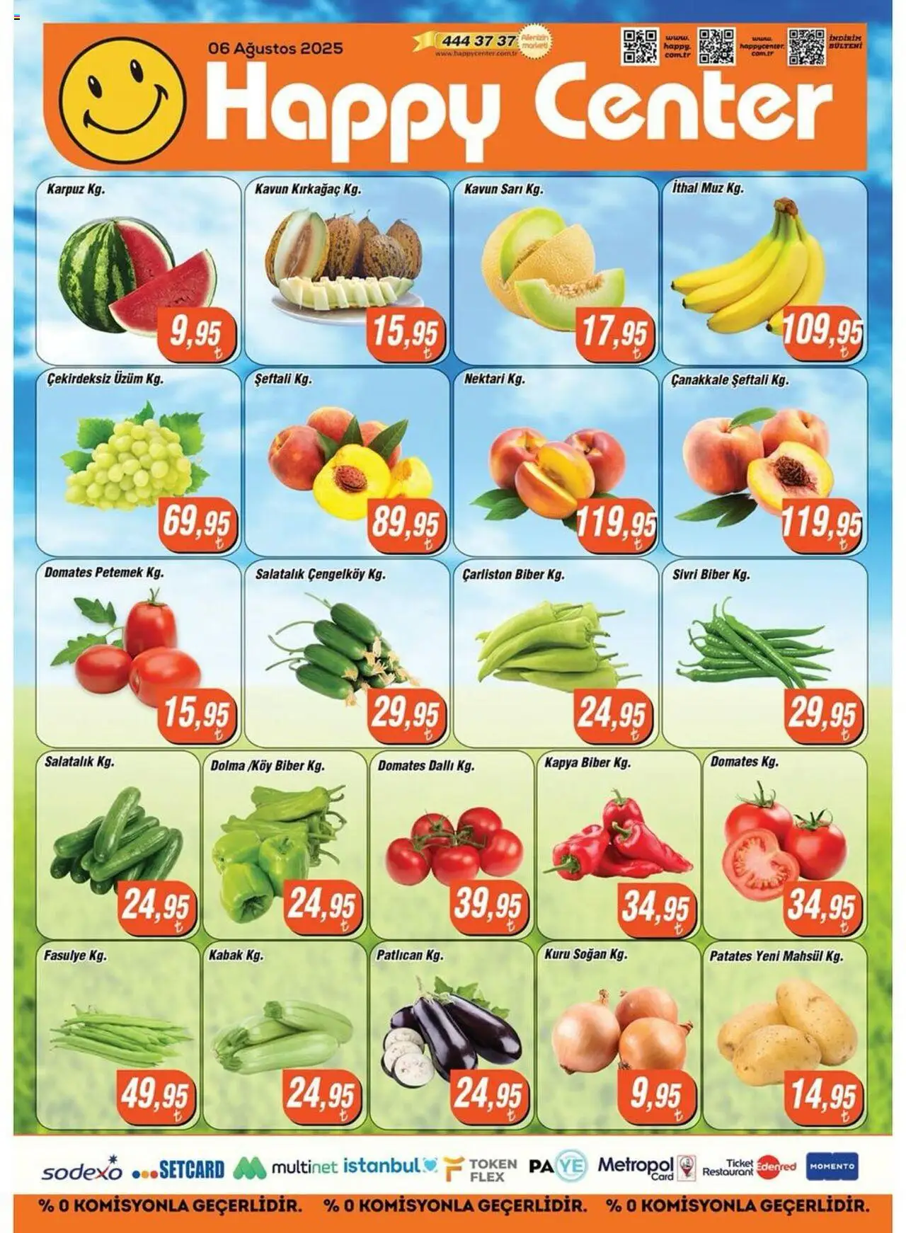 Happy Center Katalog 06 Ağustos 2025 - Broşür, Indirim - Sayfa numarası 1 - Patates, Karpuz, Kabak, Patlıcan, Üzüm, Kavun, Salatalık, Biber