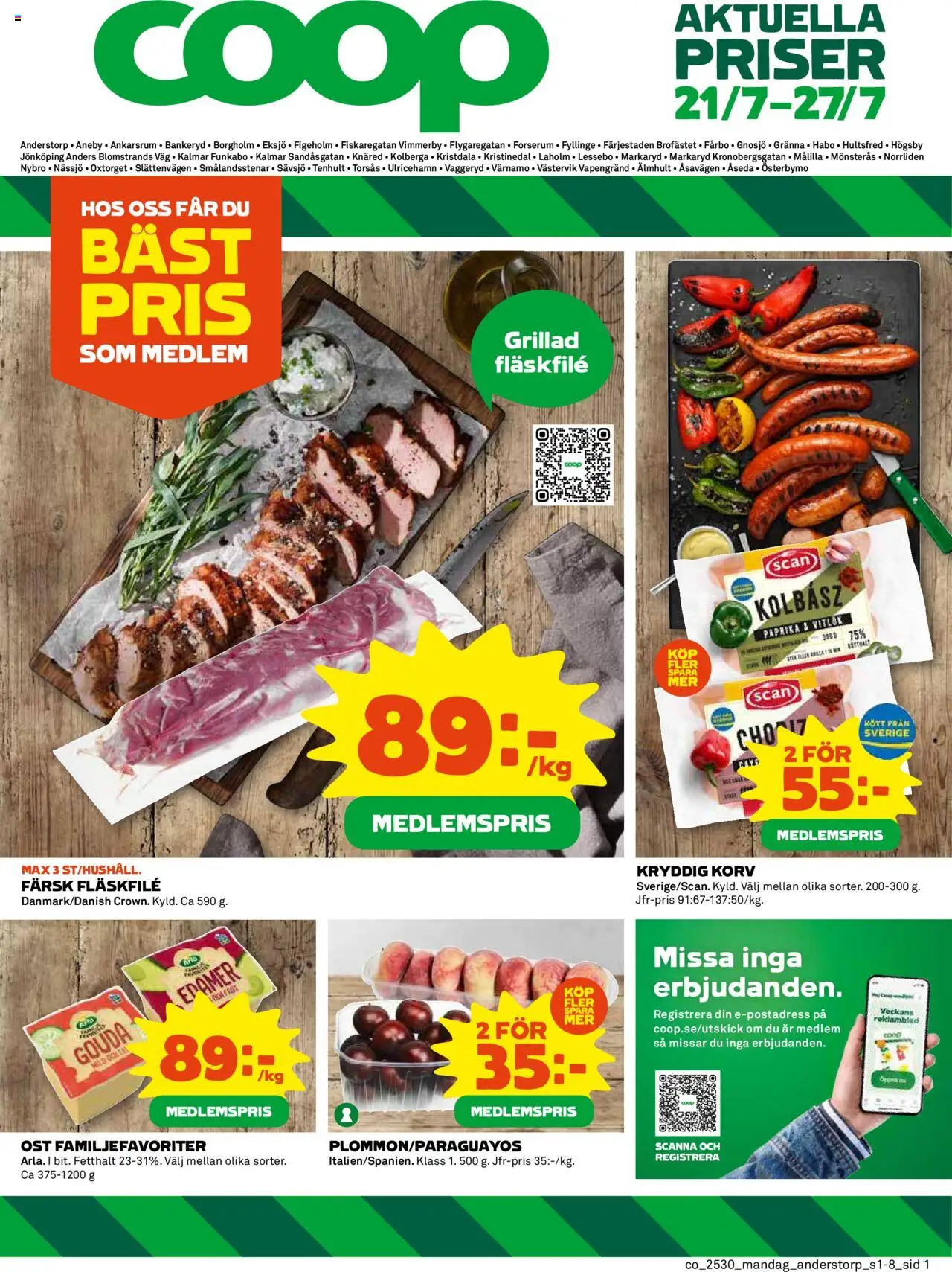 Knäred är giltig 21/07 2025 > Veckans Erbjudanden gäller från 21/07/2025 till 27/07/2025 sidnummer 1 - Ost, Korv, Kött, Paprika, Vitlök, Gouda, Edamer, Fläskfilé