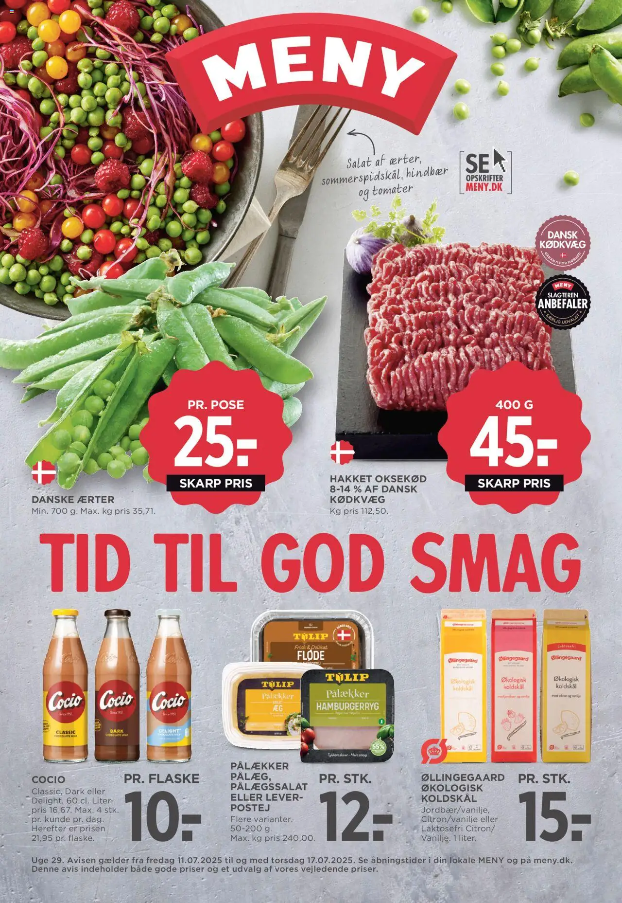Meny tilbudsavis gyldig fra 11/07/2025 - side 1 - Salat, Hamburgerryg, Koldskål, Jordbær, Leverpostej, Fløde, Hindbær, Tomater
