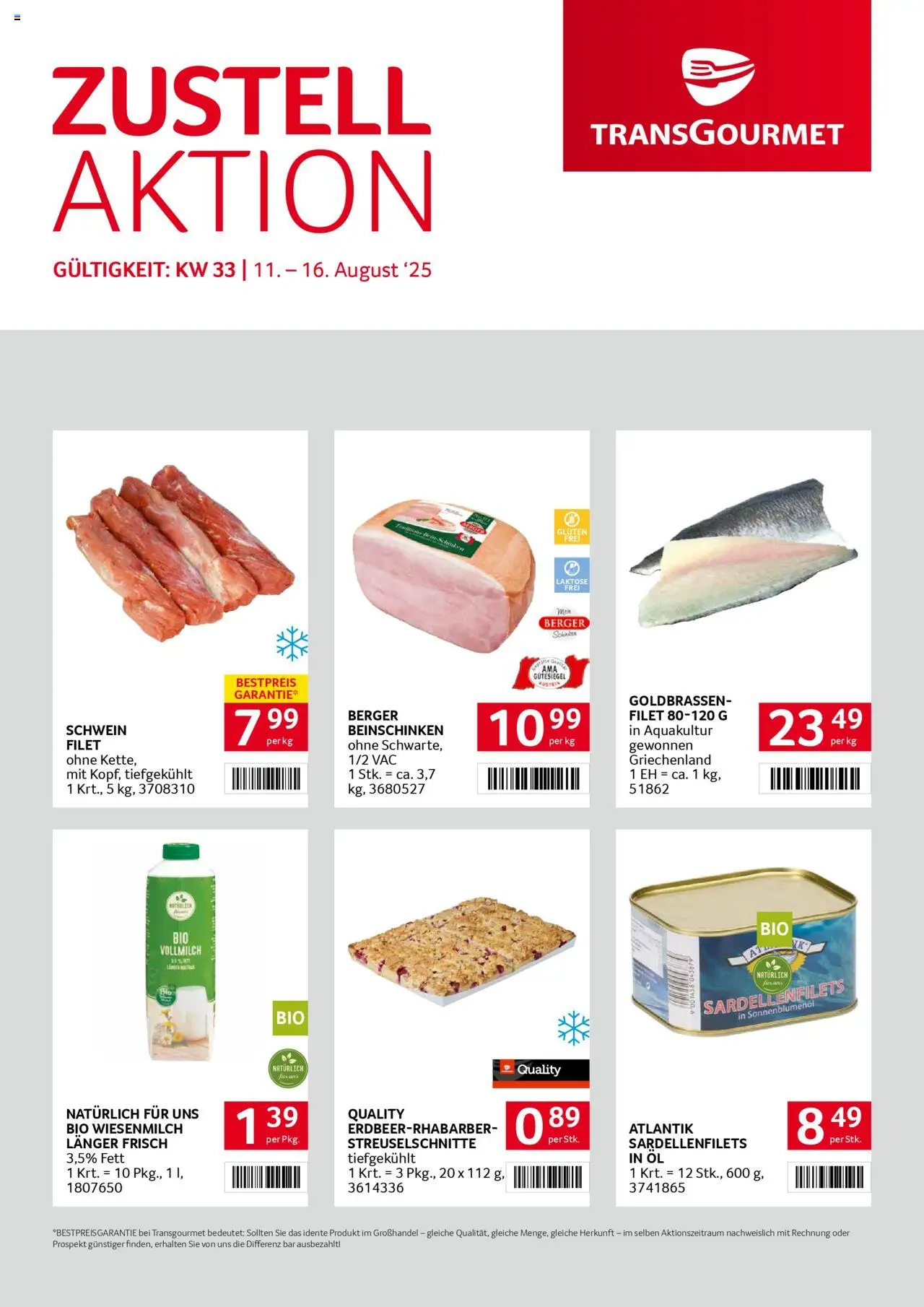  Transgourmet Zustellaktion ab (10.08.2025 - 16.08.2025) - Seite 1 - Öl, Schinken, Vollmilch