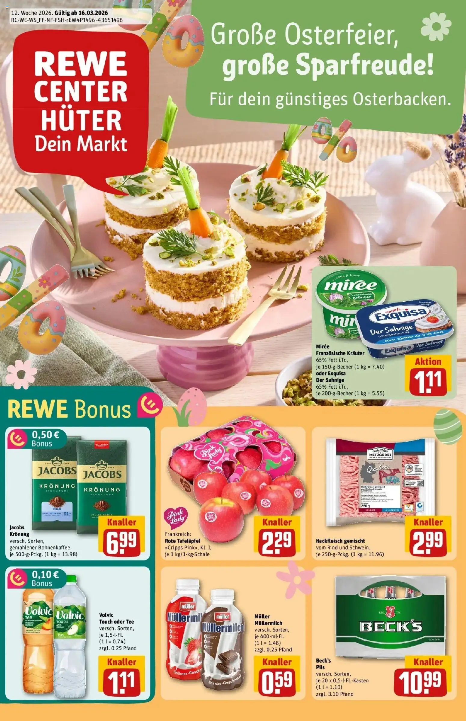 Vorschau von dem Prospekt des Geschäftes Rewe, gültig ab dem 15.03.2026 - Äpfel, Hackfleisch, Müllermilch, Volvic, Pils, Exquisa, Volvic touch, Muller mullermilch