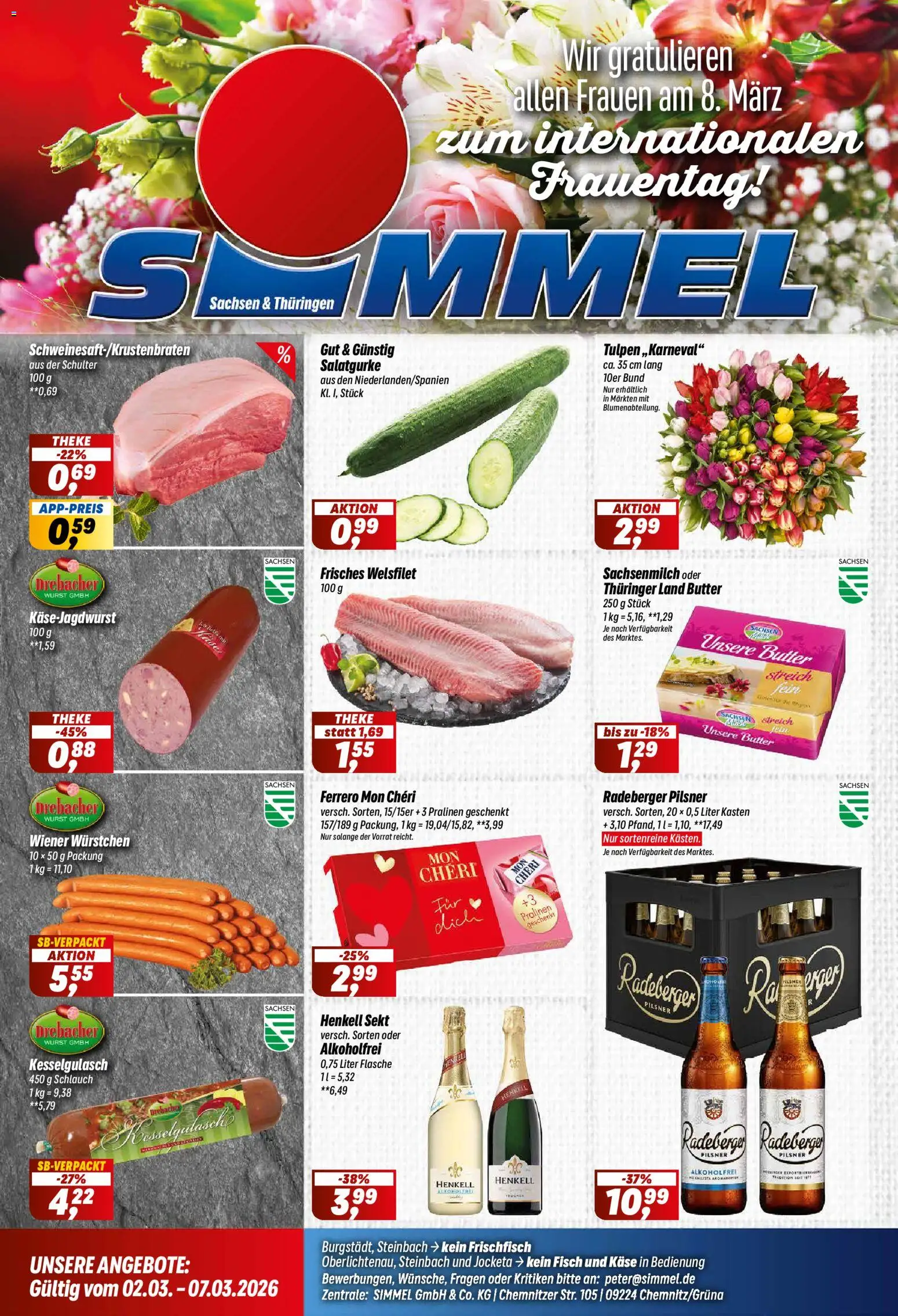 Vorschau von dem Prospekt des Geschäftes Simmel, gültig ab dem 02.03.2026 - Butter, Käse, Fisch, Wurst, Sekt, Theke, Schulter, Radeberger pilsner