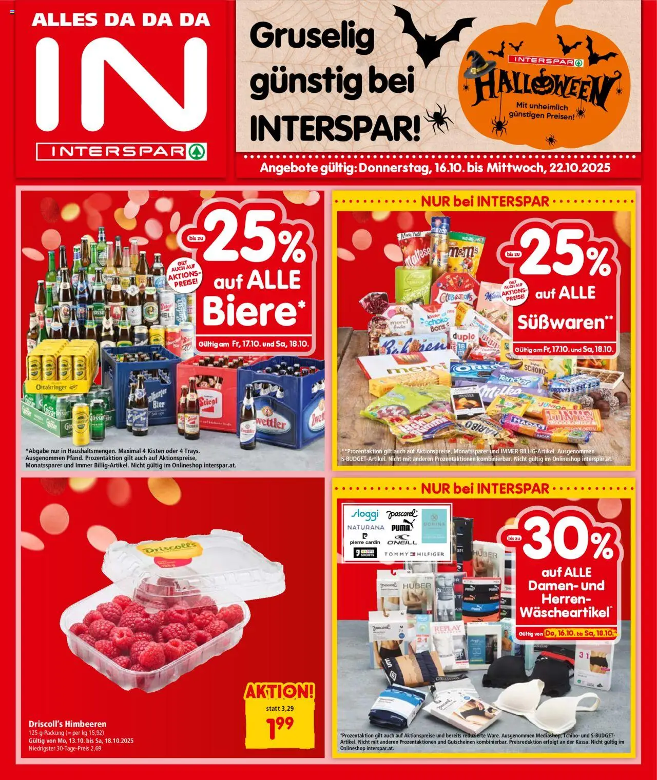  INTERSPAR Flugblatt 16.10.2025 - Angebote "Wien" - Seite 1 - Wasser, Bier, Süßwaren