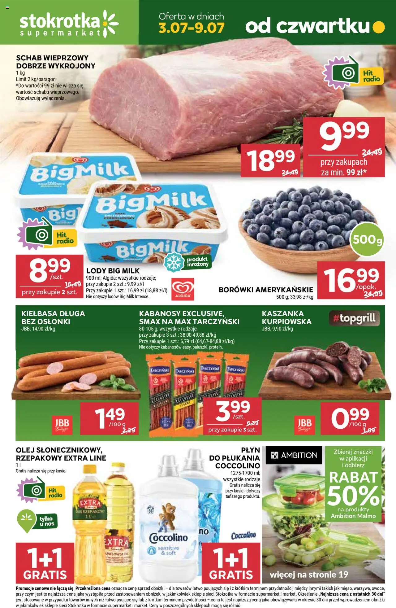 Stokrotka gazetka od czwartku 03.07.2025 >> "Gazetka" - Numer strony 1 - Kiełbasa, Radio, Kabanosy, Kaszanka, Coccolino, Schab, Płyn do płukania Coccolino, Kabanos