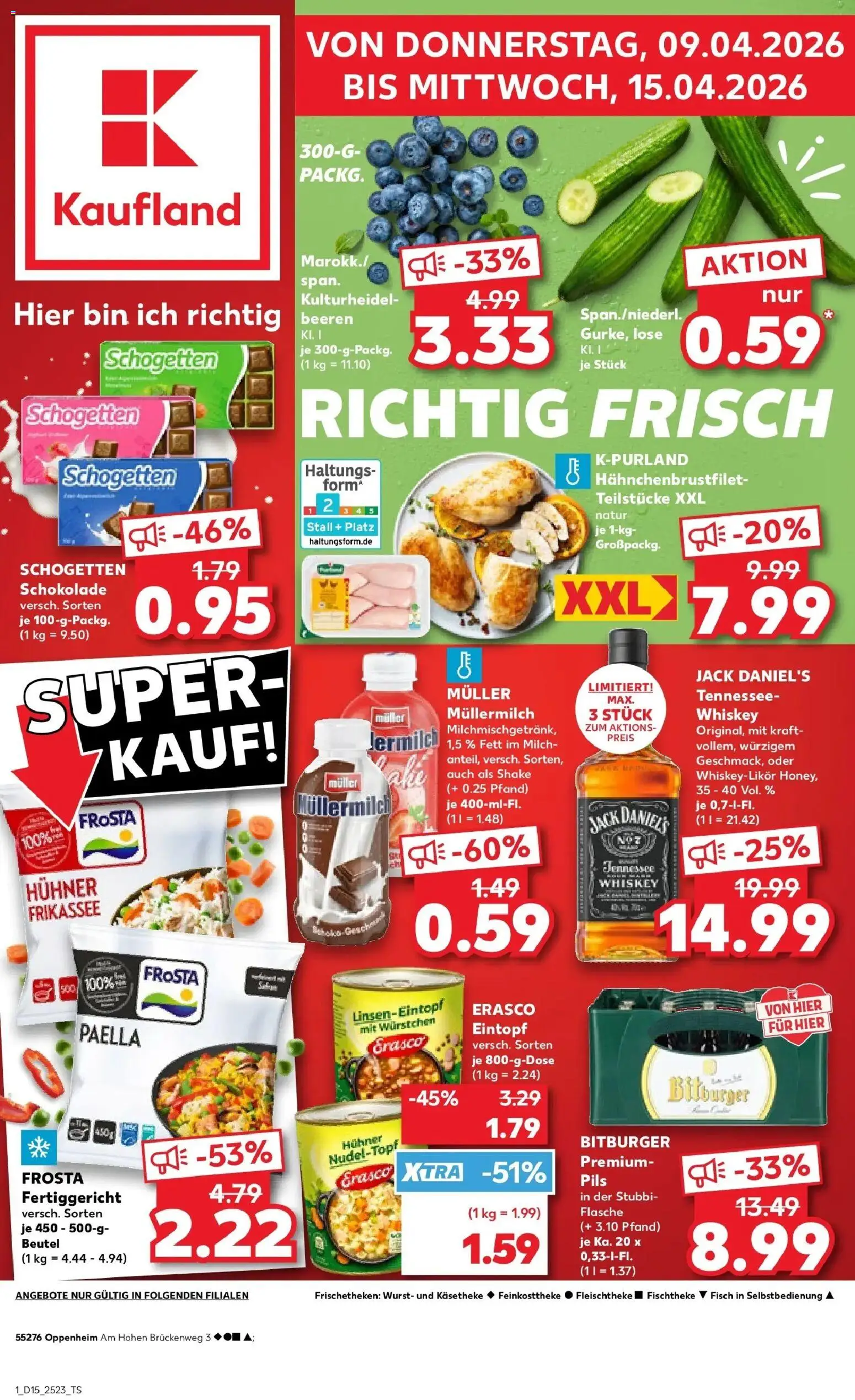 Vorschau von dem Prospekt des Geschäftes Kaufland, gültig ab dem 08.04.2026 - Schokolade, Wurst, Frosta, Whiskey, Müllermilch, Bitburger, Pils, Erasco
