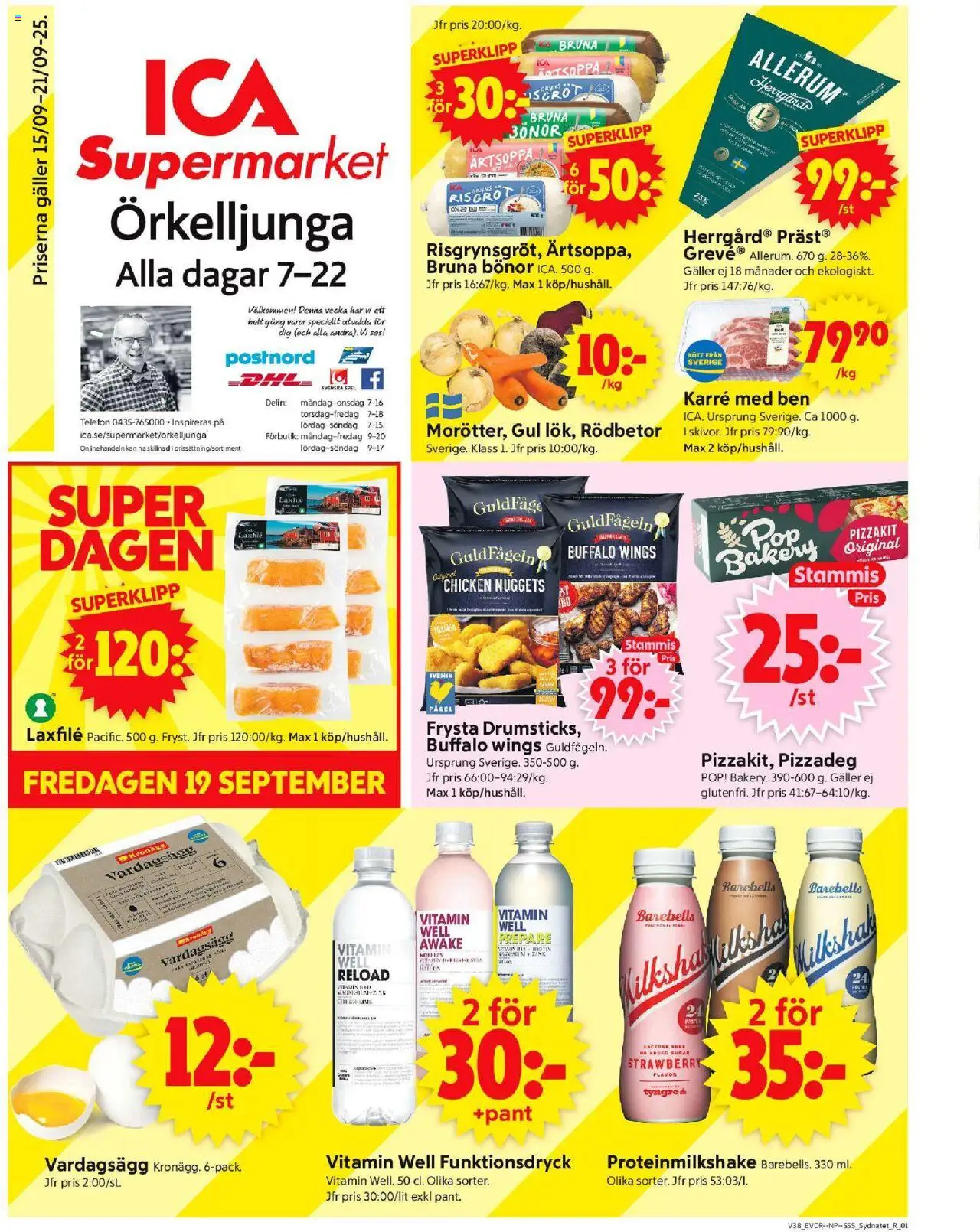 Örkelljunga är giltig 15/09 2025 > Veckans Erbjudanden gäller från 15/09/2025 till 21/09/2025 sidnummer 1 - Spel, Telefon, Pizzadeg, Galler, Ben, Bönor, Pizzakit, Laxfilé
