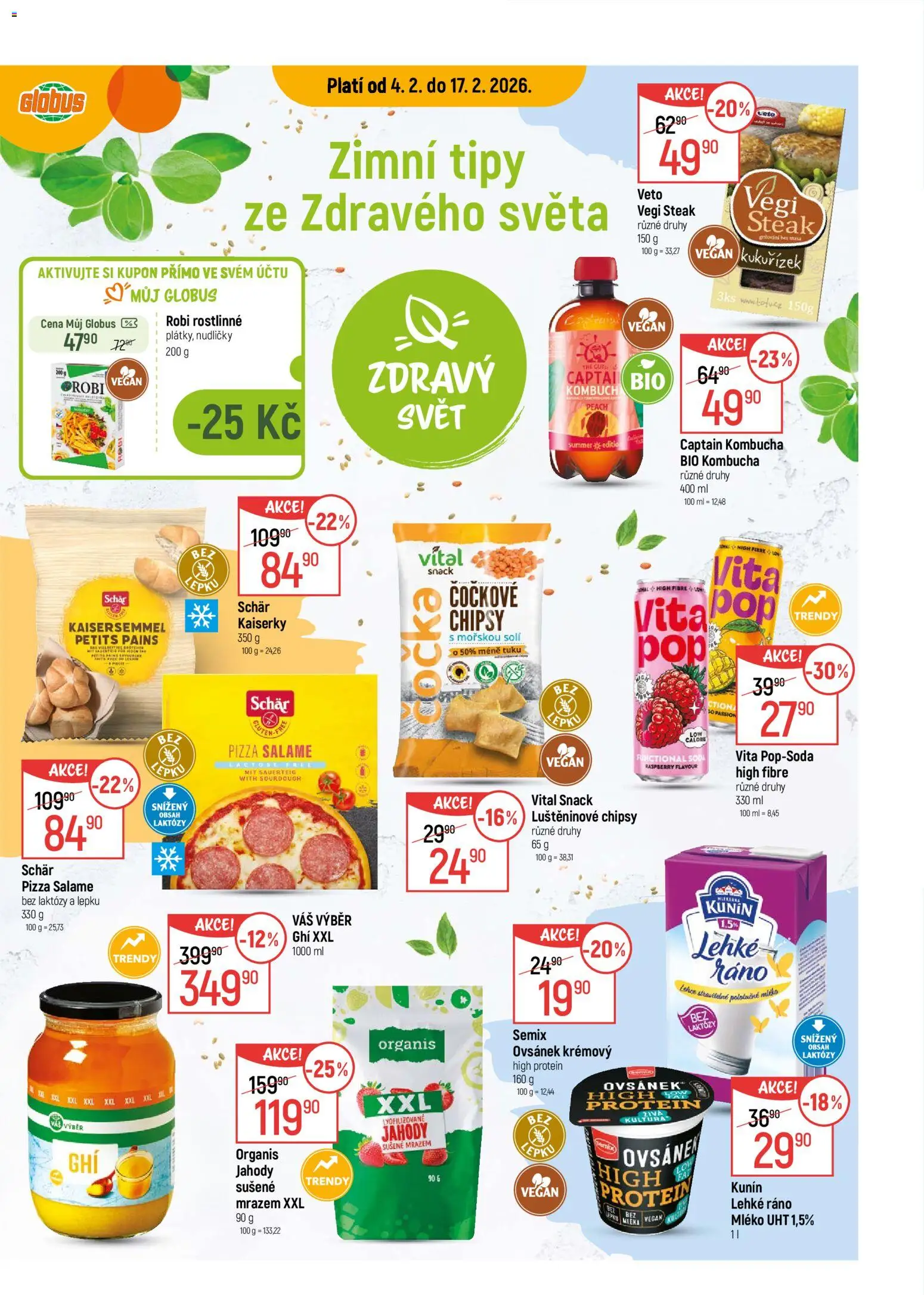 Náhled nabídky: Globus Trmice platný od 04.02.2026 - Globus, Kombucha, Protein, Steak, Mléko, Čočka, Ghí, Chipsy