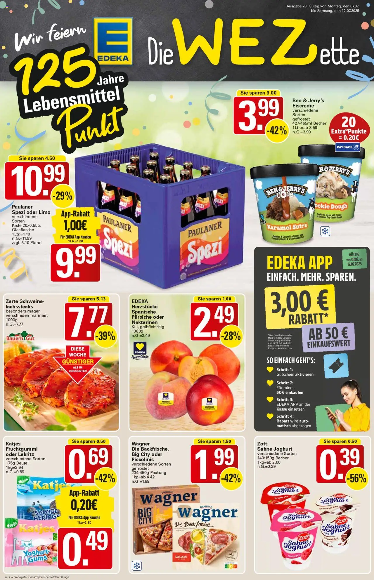 WEZ Prospekt (vom 07.07.2025 - 12.07.2025) - Pizza, Paulaner spezi, Katjes, Paulaner, Salami, Sahne, Hering, Eiscreme