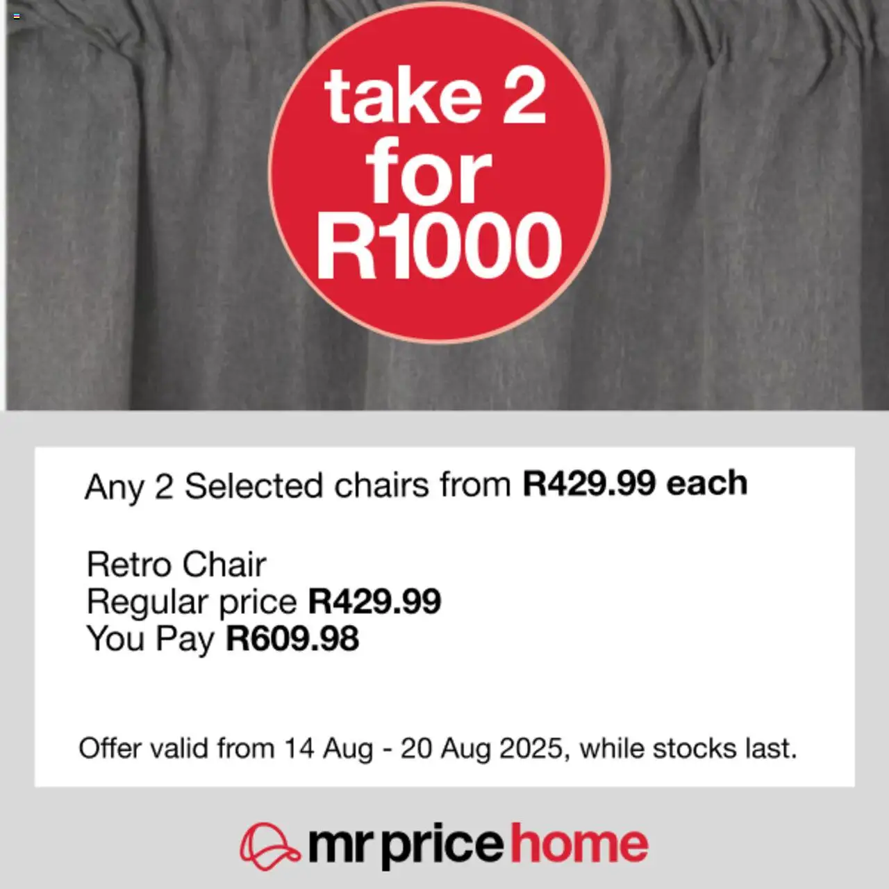 MRP Home Savings Specials from 14/08 - 20/08/2025 > Promotions - Chair