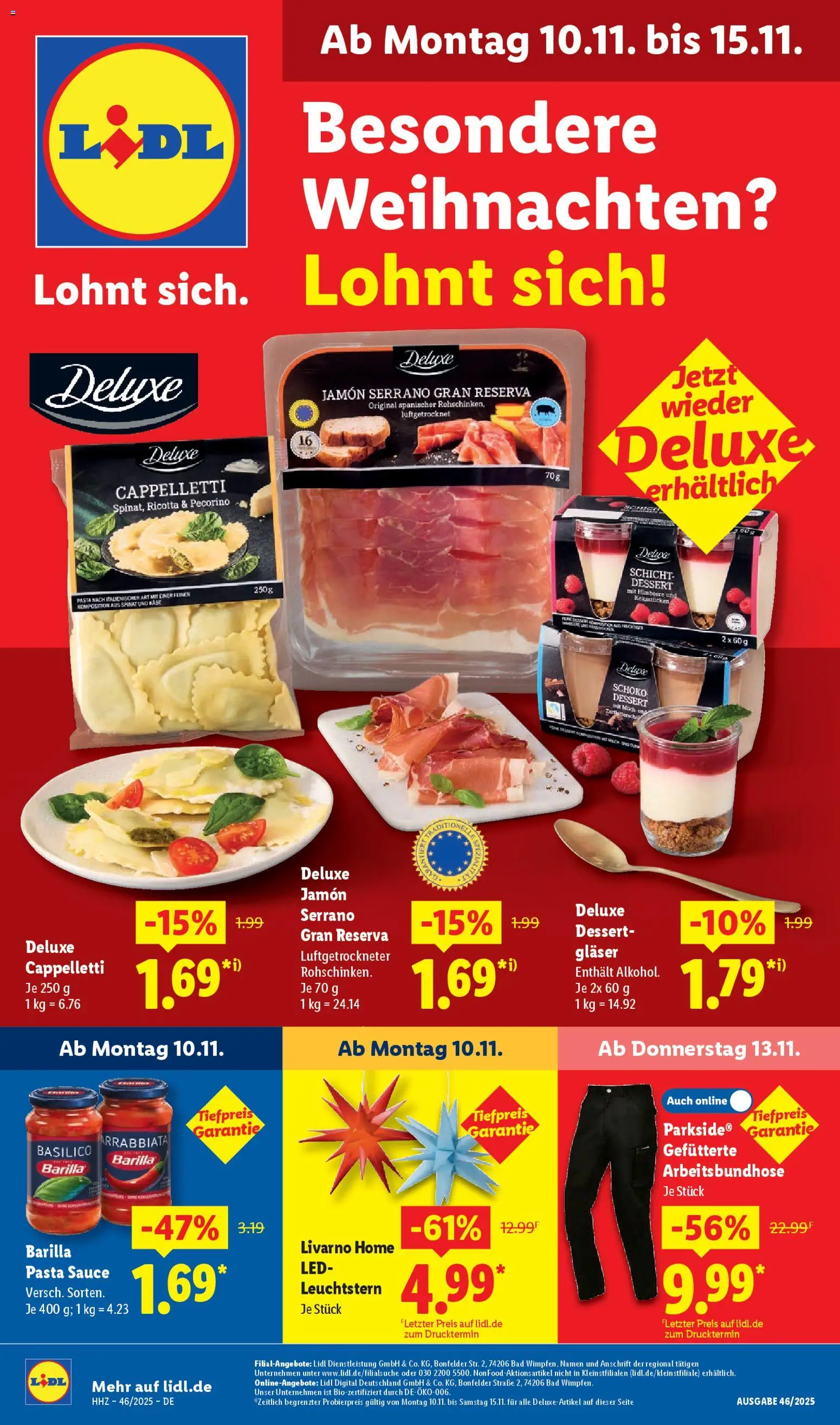 Vorschau von dem Prospekt des Geschäftes Lidl, gültig ab dem 10.11.2025 - Käse, Pasta, Bad, Himbeere, Milch, Barilla