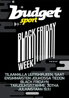 Kaupan Budget Sport Black Friday ennakkoilmoitus esikatselu, voimassa 04/11/2025