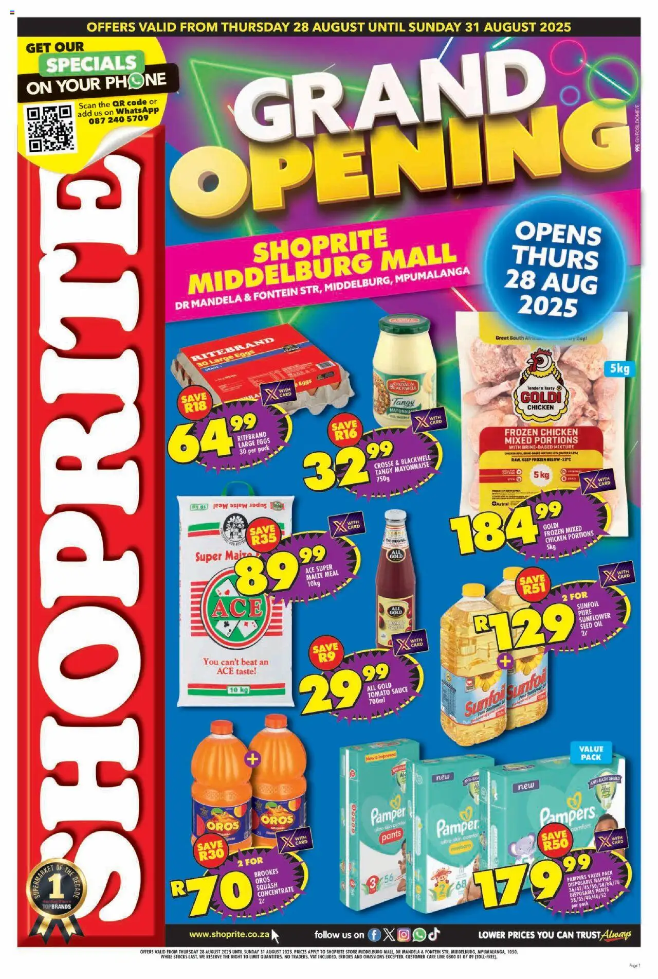 Shoprite Gauteng - Major Deals Grand Opening Middelburg Mall 28/08 - 31/08/2025 >> Catalogue