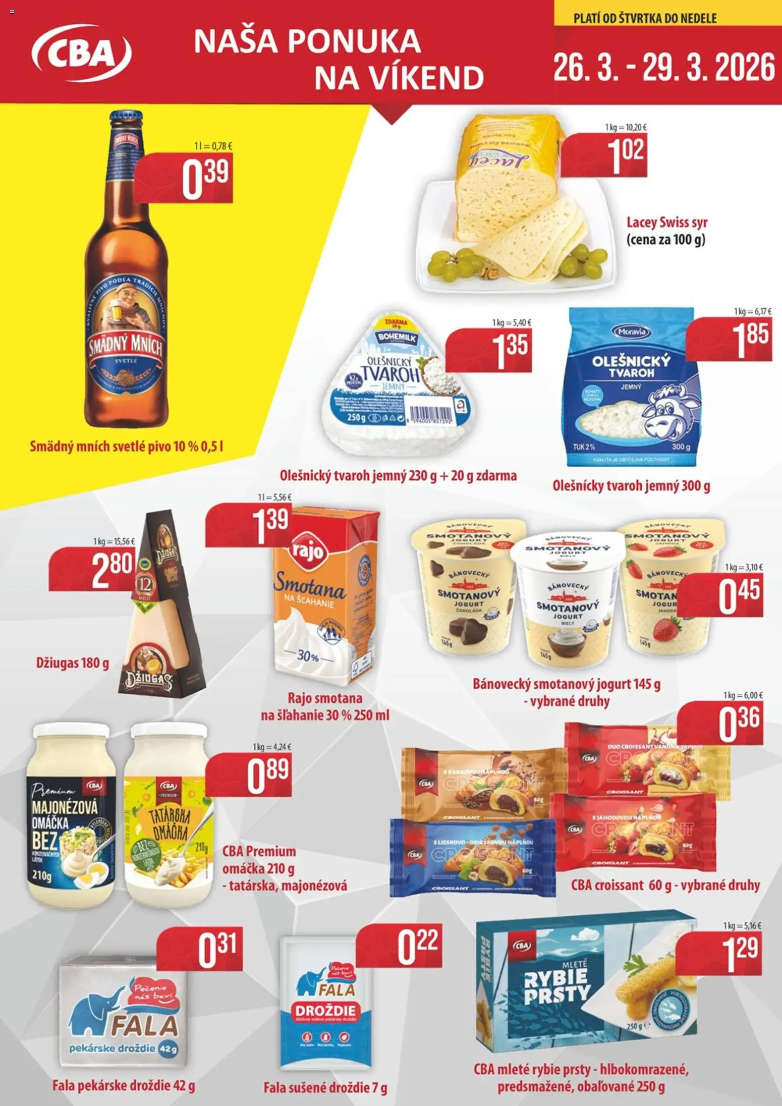 Náhľad Sintra letáku platného od 26.03.2026 - Pivo, Syr, Čokoláda, Tvaroh, Smotana, Rybie prsty, Smädný Mních, Smotanový jogurt