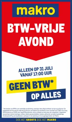 Voorbeeld van BTW-vrije avond van winkel Makro geldig vanaf 31-07-2025