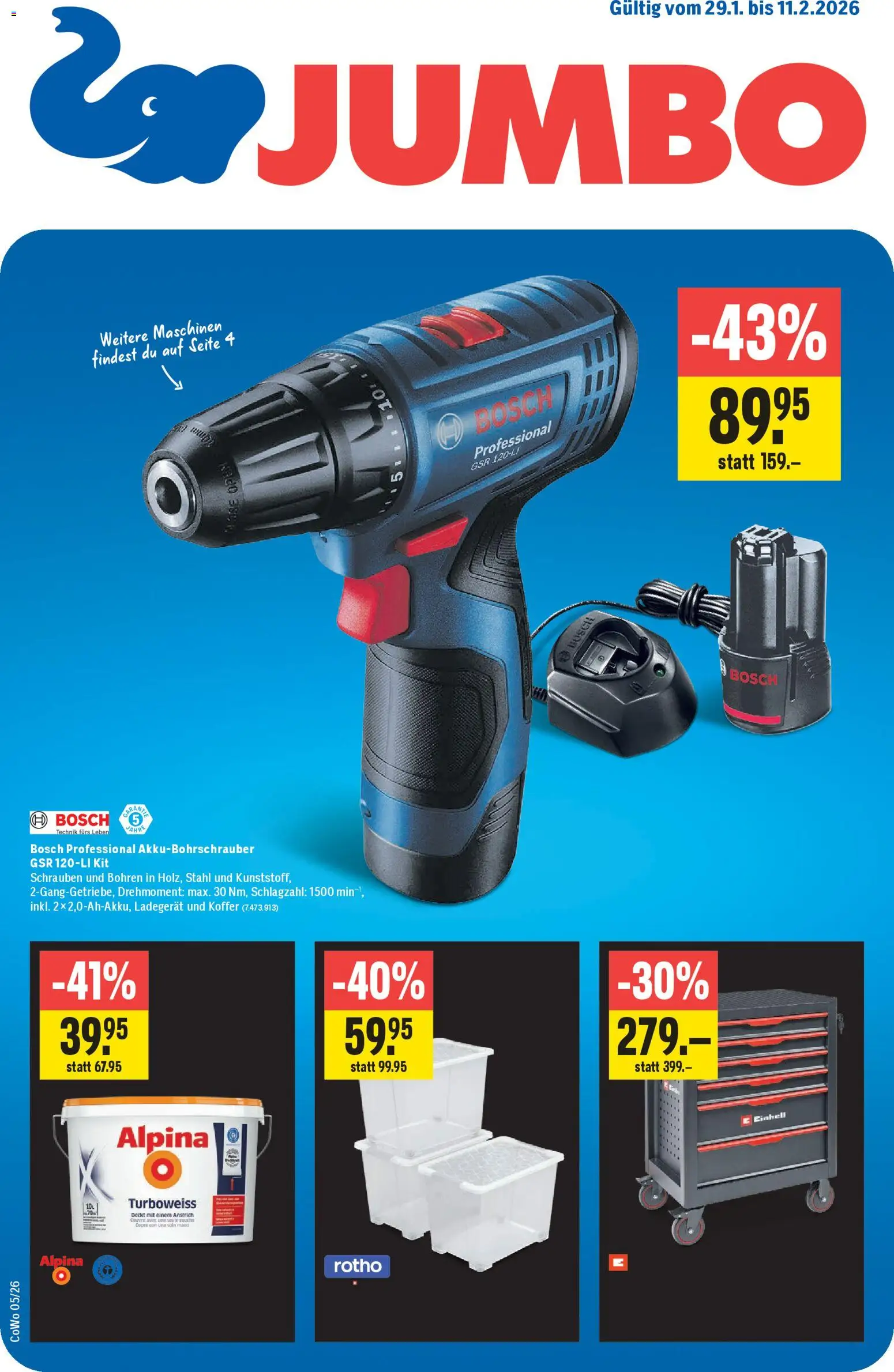 Vorschau des Merkblatts Aktionen vom Shop Jumbo gültig von 29.01.2026 bis 11.02.2026 - Koffer, Bosch, Ladegerät