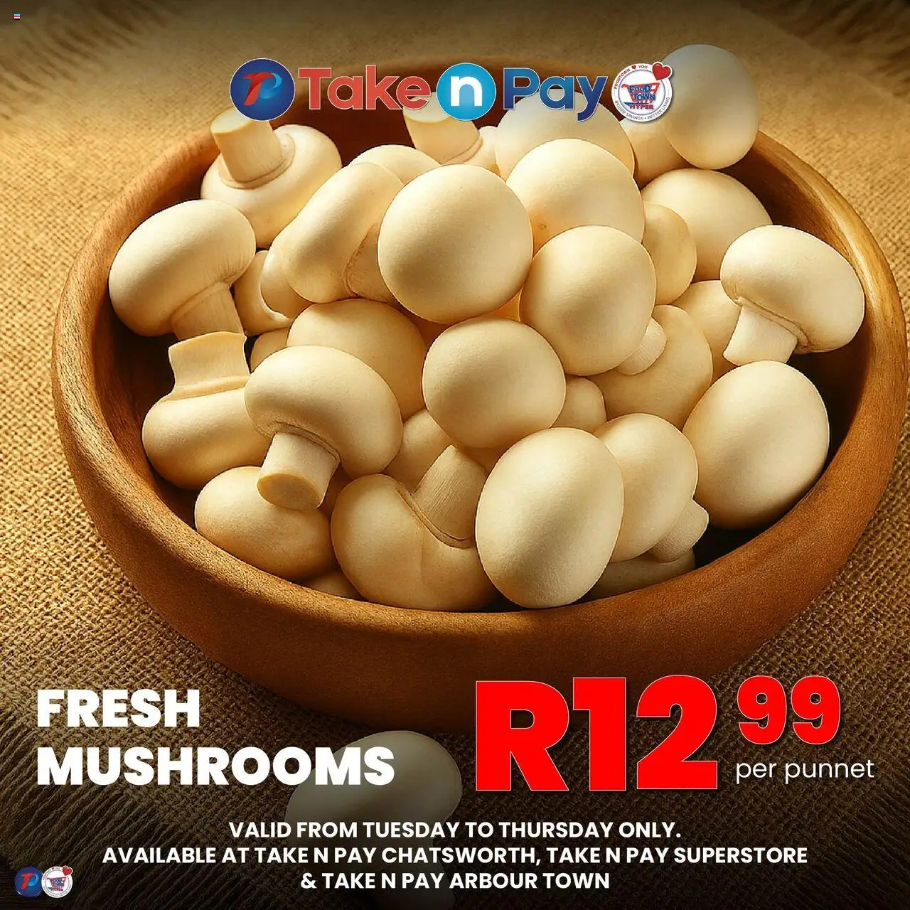 Take n Pay Fresh Mushrooms from 15/07 - 17/07/2025 > Promotions