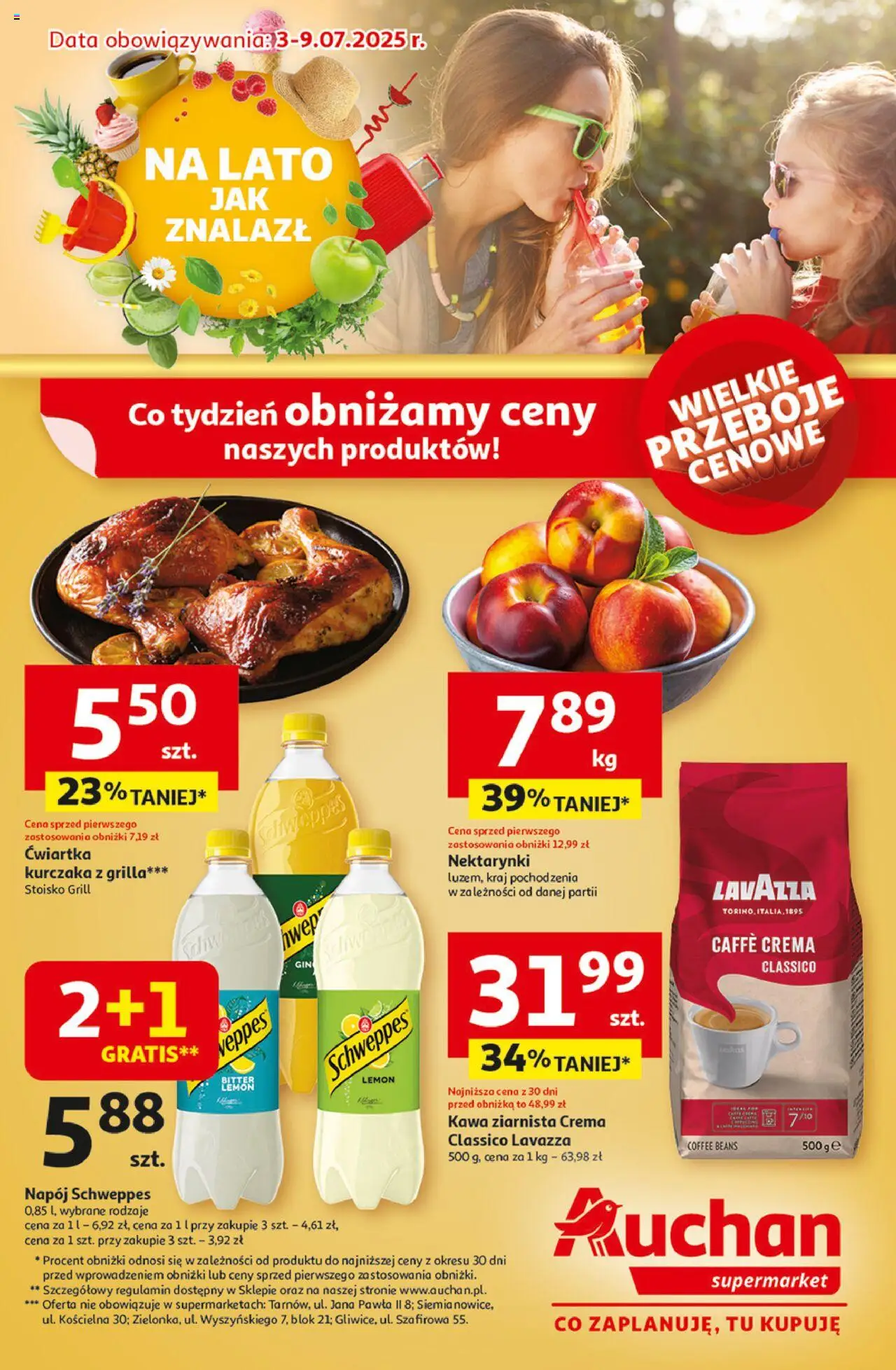 Auchan Gazetka od 03.07.2025 - Nowa Gazetka - Numer strony 1 - Kawa, Grill, Lavazza, Kawa ziarnista, Nektarynki