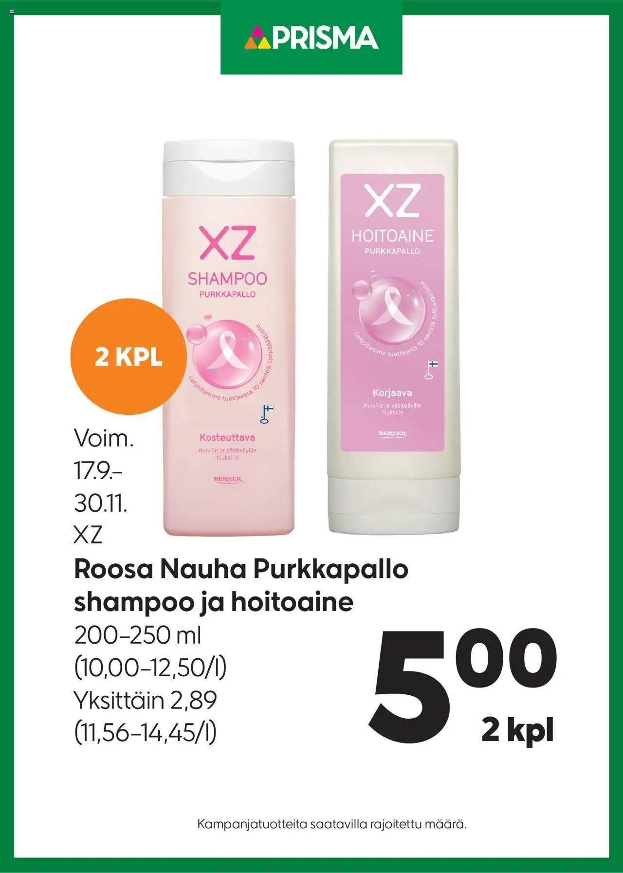 Prisma-kaupan Tarjoukset XZ shampoo ja hoitoaine voimassa 17/09/2025 - Sivulla 1