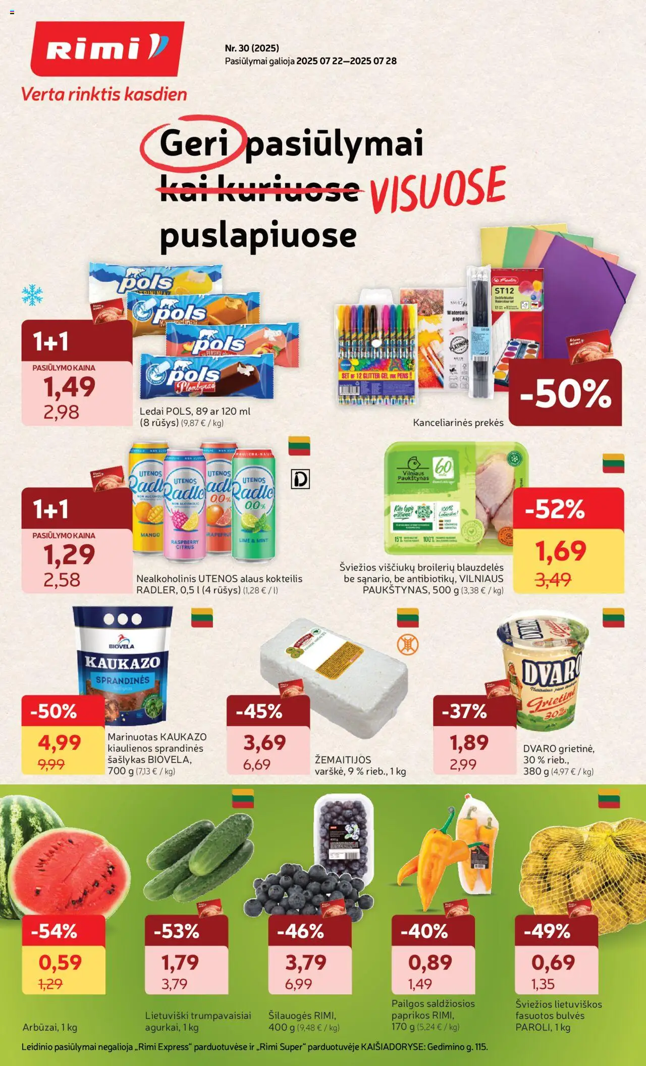 Rimi leidinys galioja nuo 2025.07.22 – puslapio numeris 1 - Ledai, Šilauogės, Bulvės, Kiaulienos