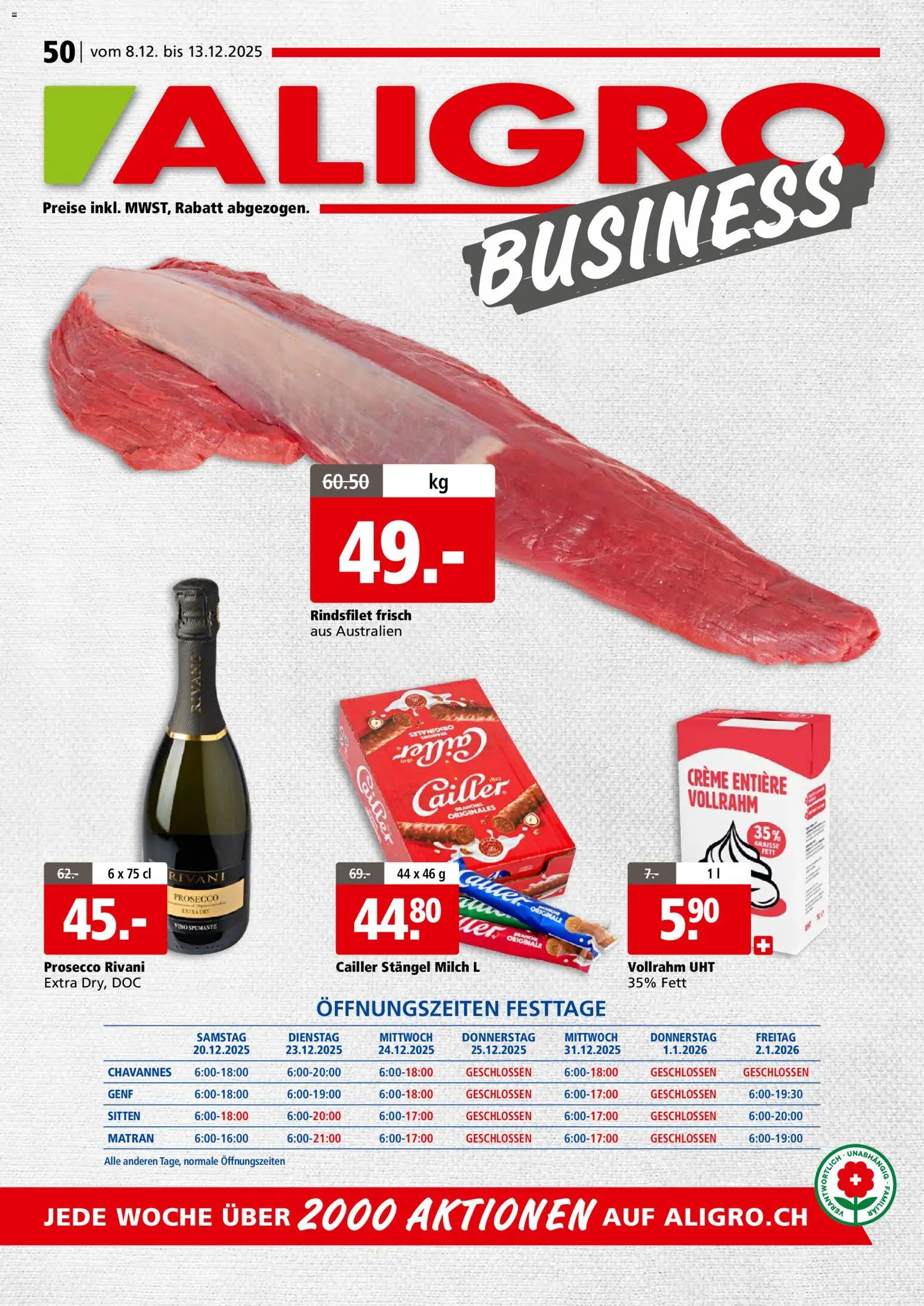 Vorschau des Merkblatts Aktionen Business Chavannes, Matran, Genf, Sitten vom Shop Aligro gültig von 08.12.2025 bis 13.12.2025 - Prosecco, Milch, Creme