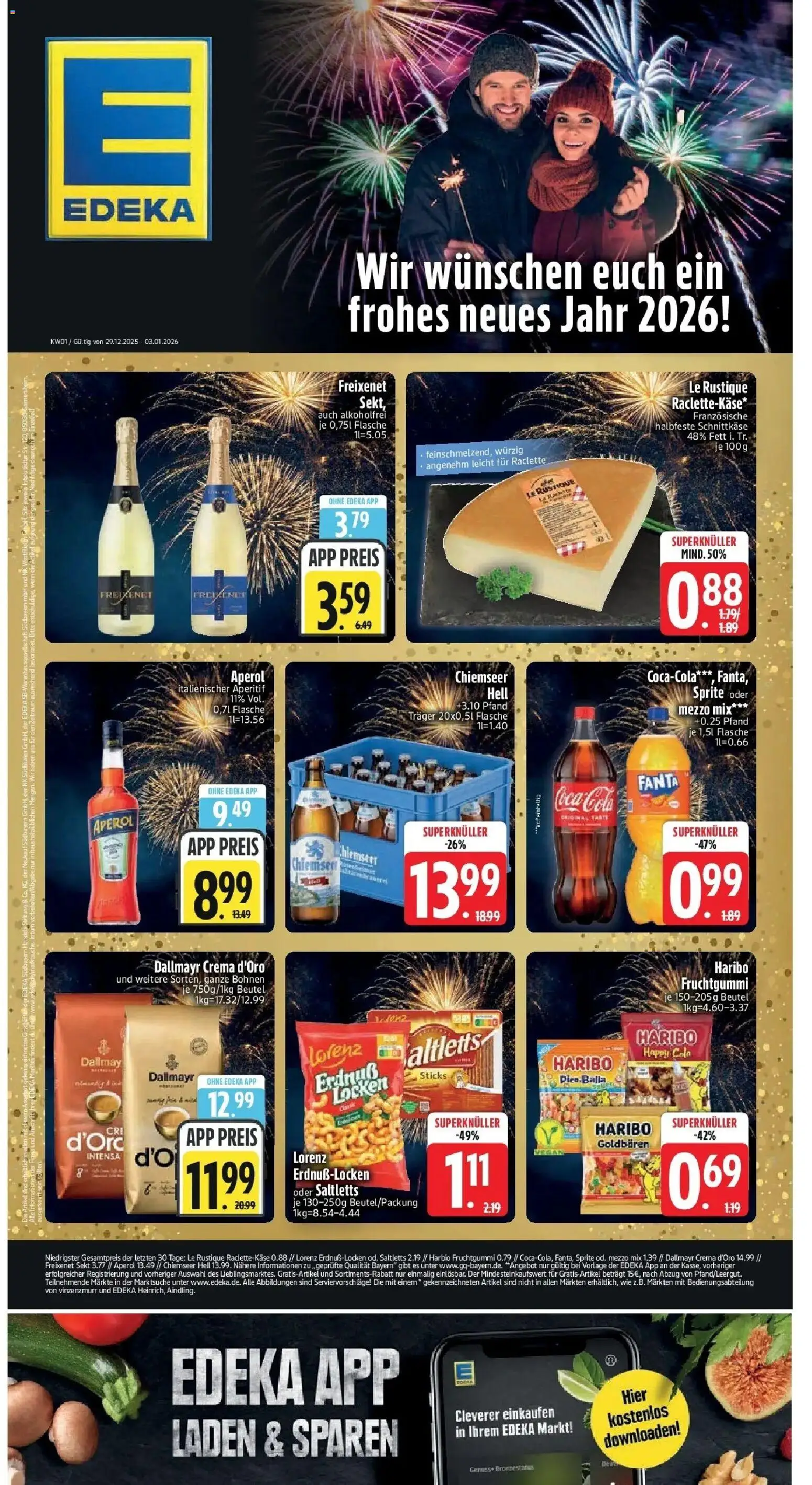 Vorschau von dem Prospekt des Geschäftes Edeka, gültig ab dem 28.12.2025 - Raclette, Aperol, Cola, Fanta, Sekt, Sprite, Freixenet, Raclettekäse